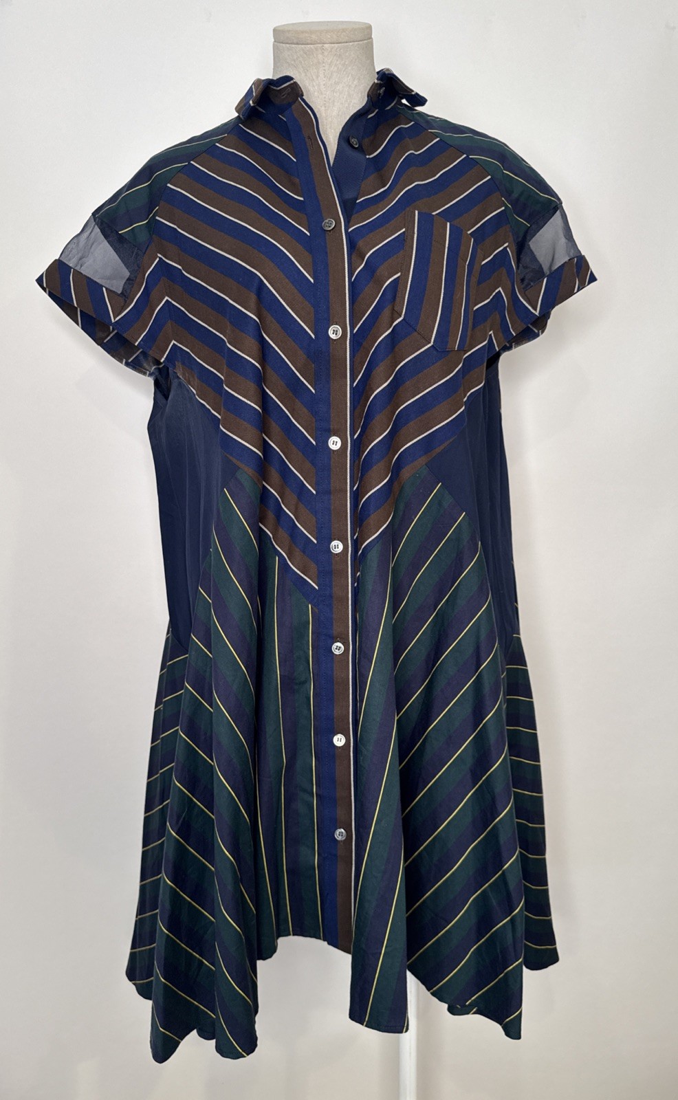 SACAI Striped Shirt Dress Navy Cotton SZ 3 Medium