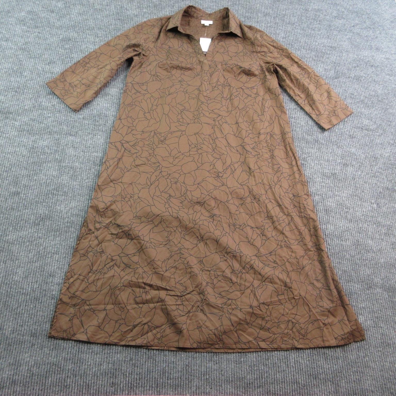 J.Jill Dress Womens L Petite Brown Shirt Dress Collared Floral Long A-Line NWT