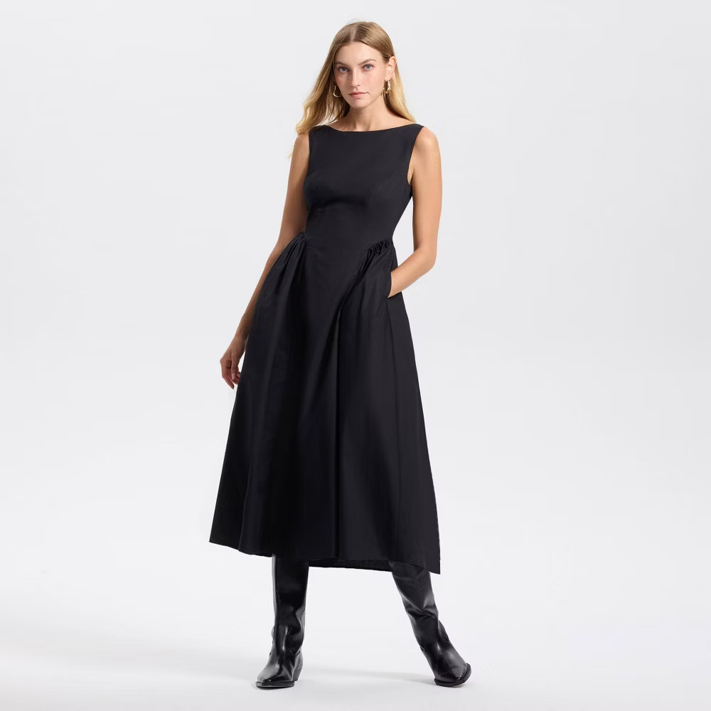 Women Cap Sleeve Gathered Waist Midi A-Line Dress – A New Day