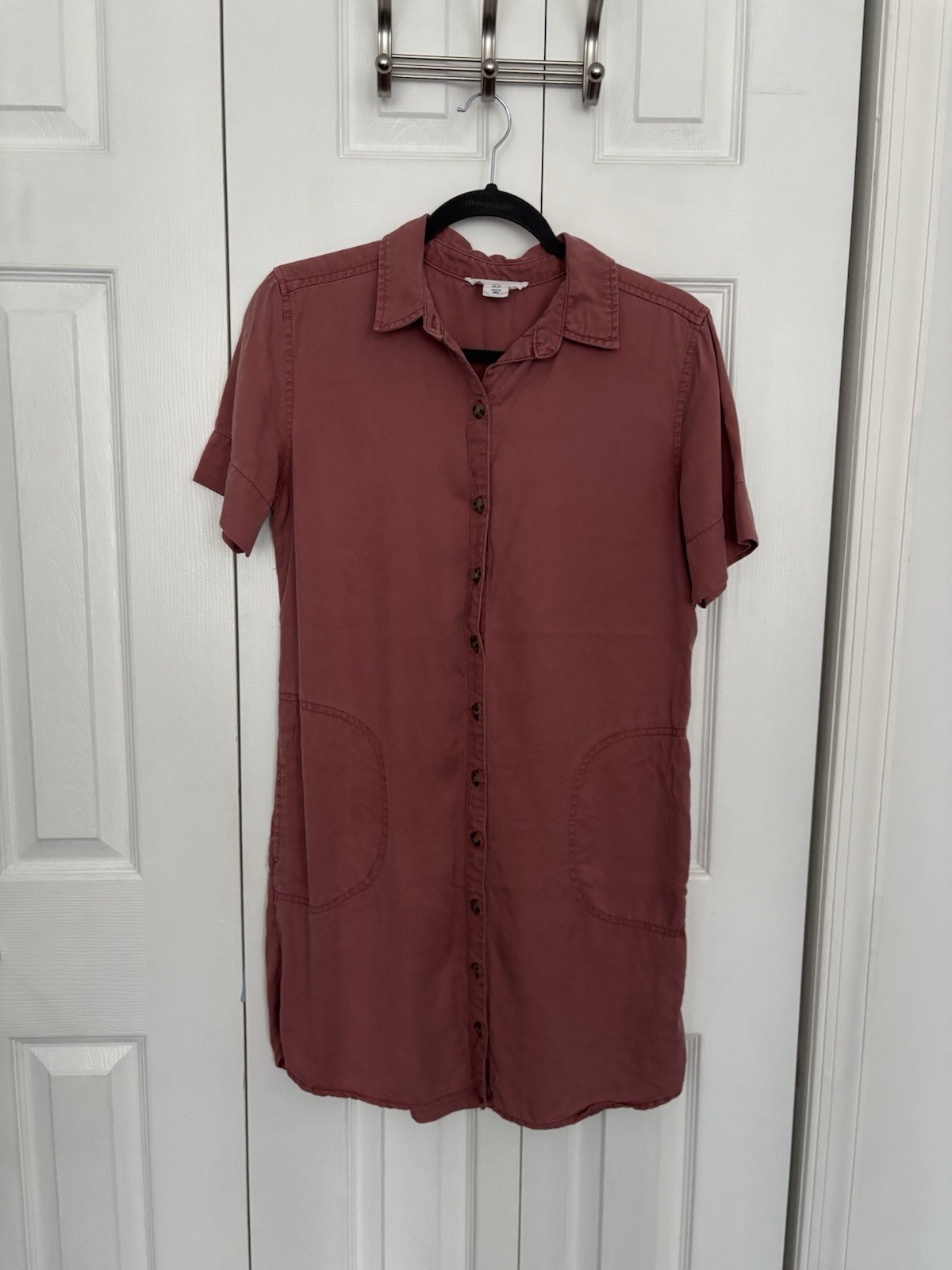 Lucky Brand Linen Blend Shirt Dress Pink Womens Small Button Up Short Sleeve