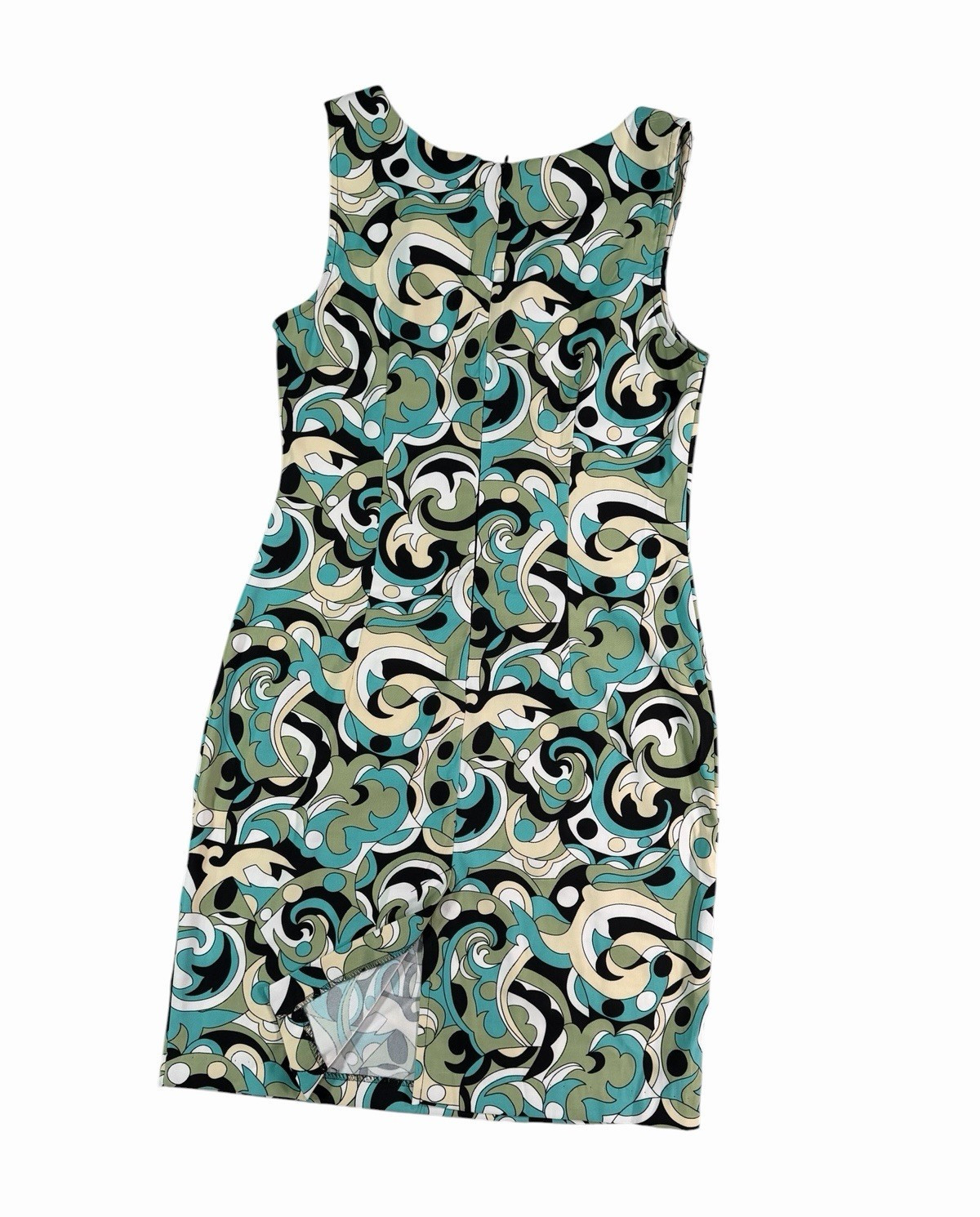 Connected Apparel Abstract Sheath Knee Dress Sleeveless Round Neck Blue 6