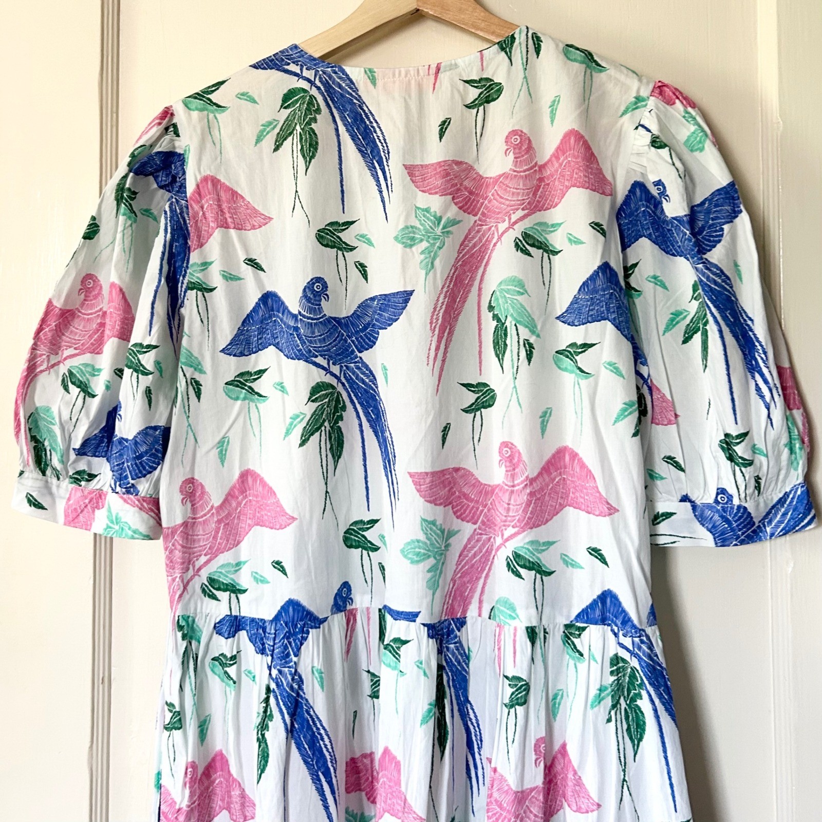 Oliphant Cotton Button Cuff Sleeve Maxi Dress Macaw Blue Pink M Vacation Summer