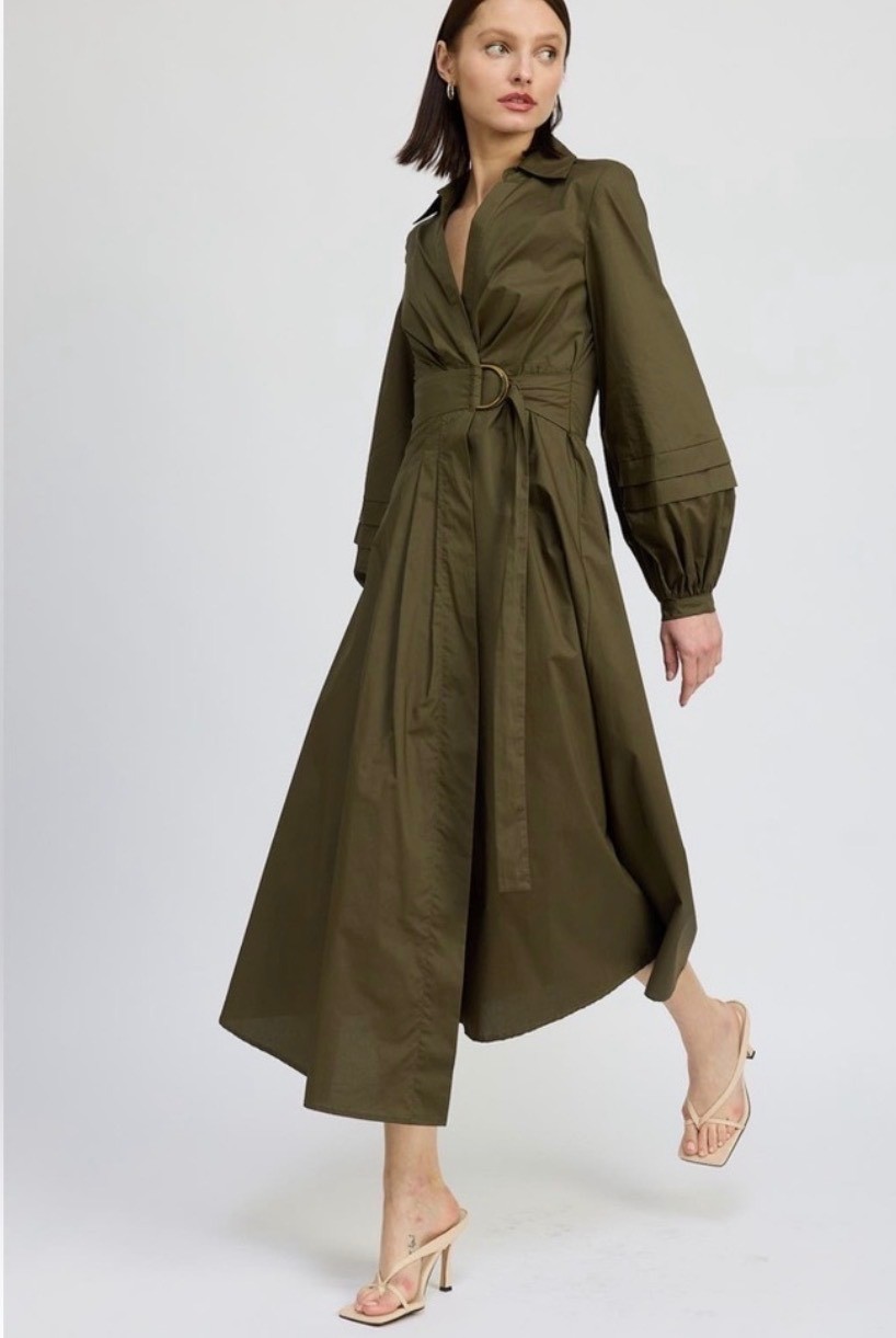 En Saison Wrap Dress Green Belted D Ring Size XS NWT