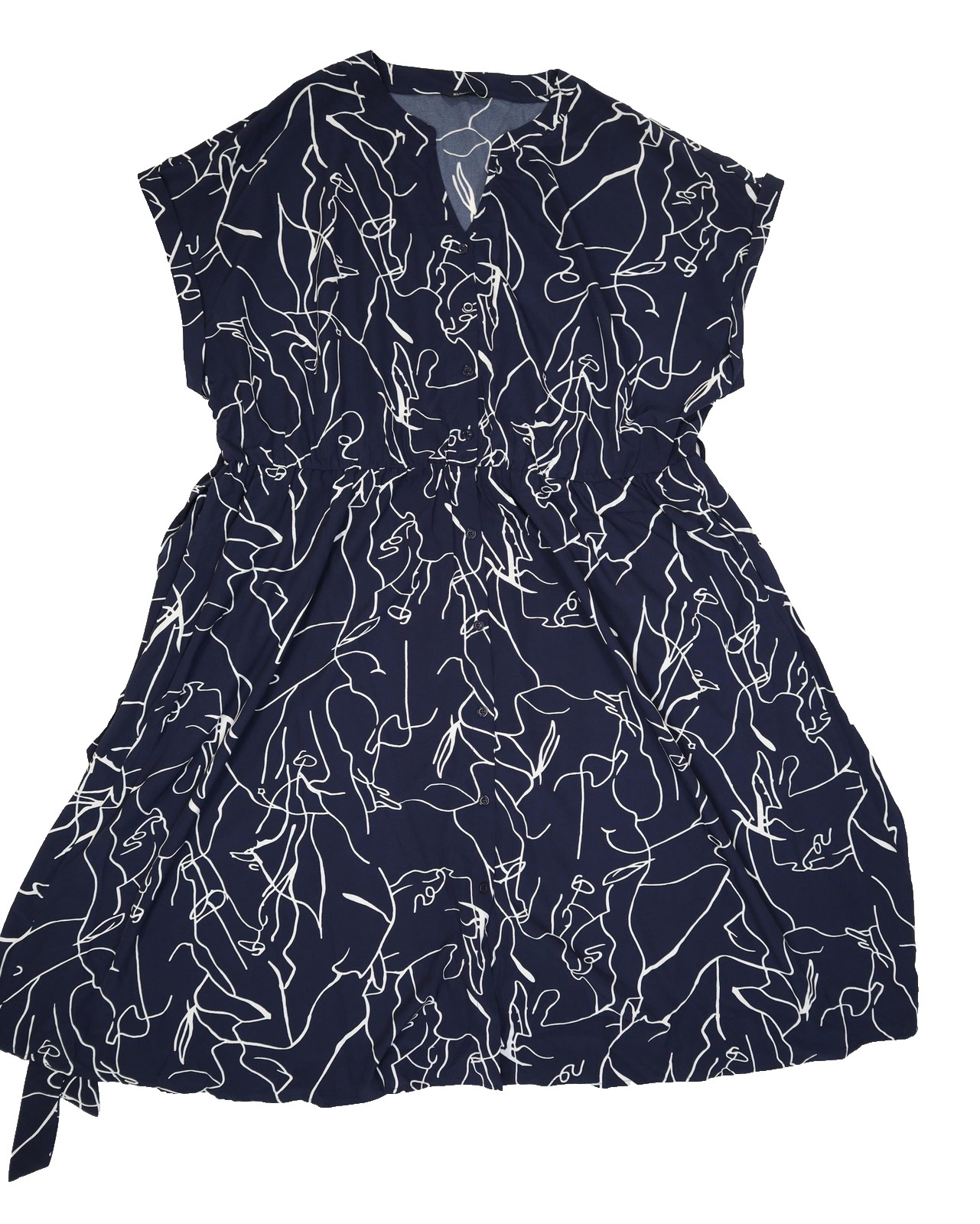 Bloomchic Dress Womens 4XL US 26 Blue White Abstract Print Belted Wrap Style