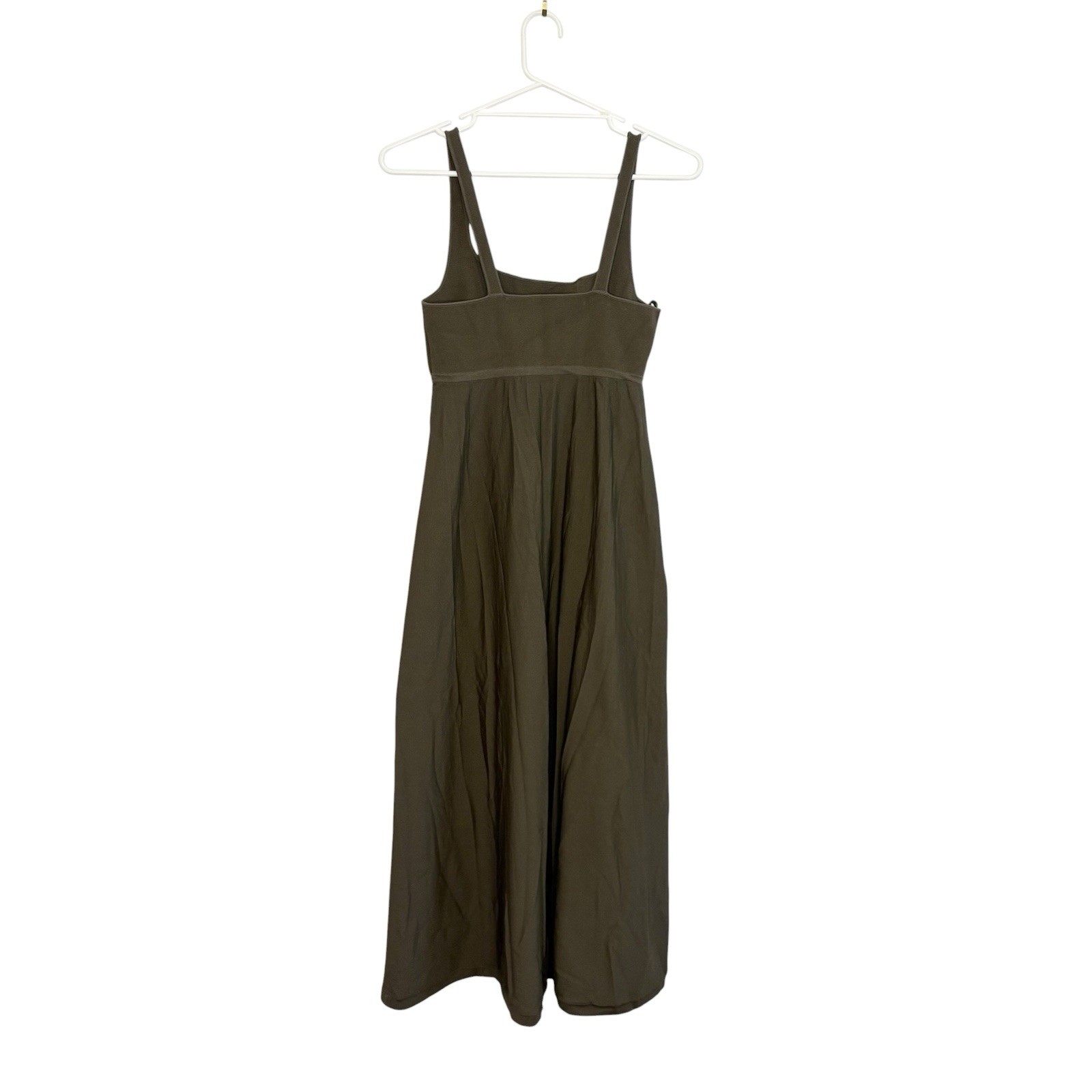 Scanlan Theodore Square Neck Midi Dress Size Large L Khaki Crepe Knit