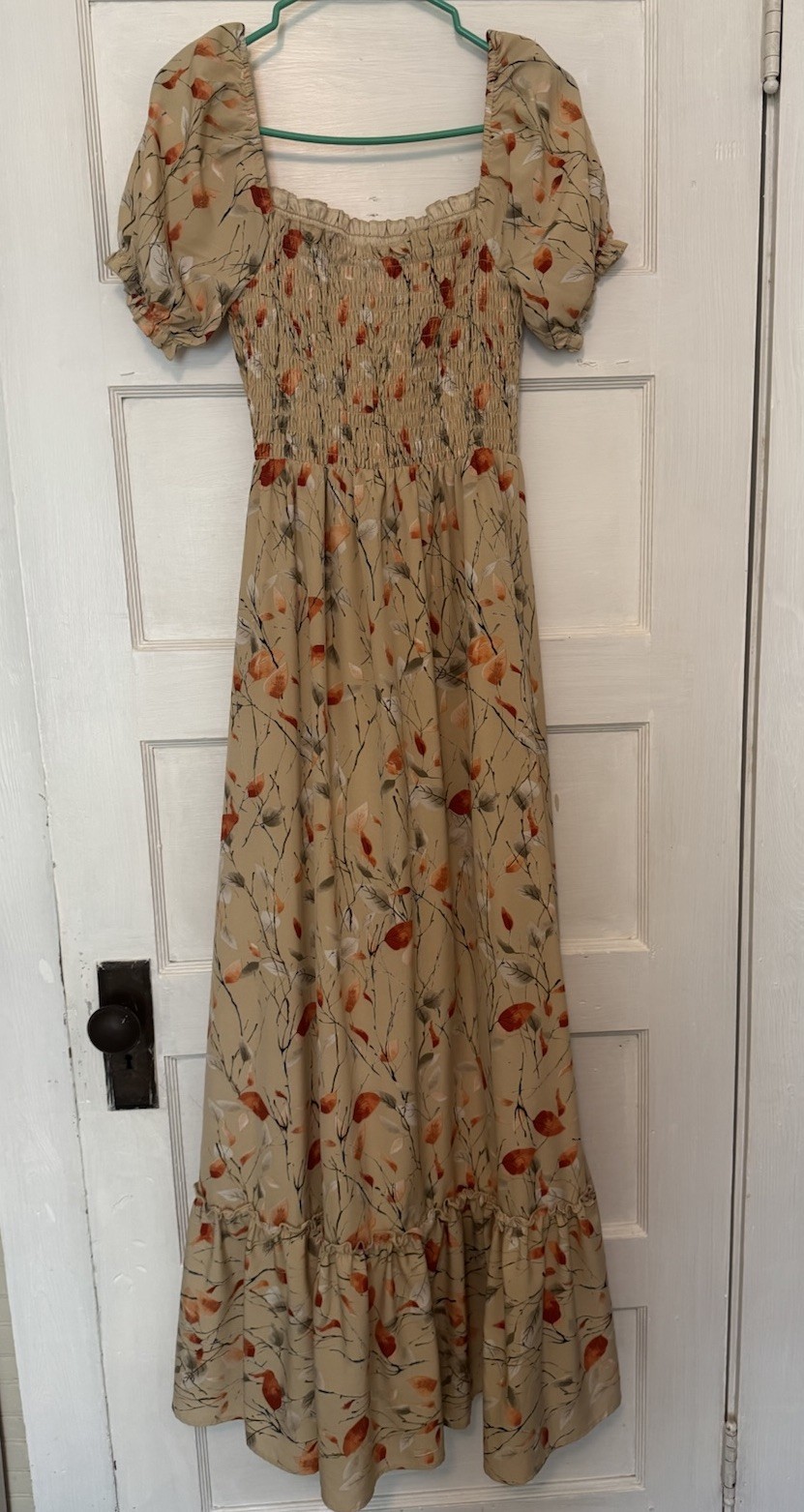 Baltic Born Women’s S Beige Floral Smocked Square Neck Puff Sleeve Maxi Dress