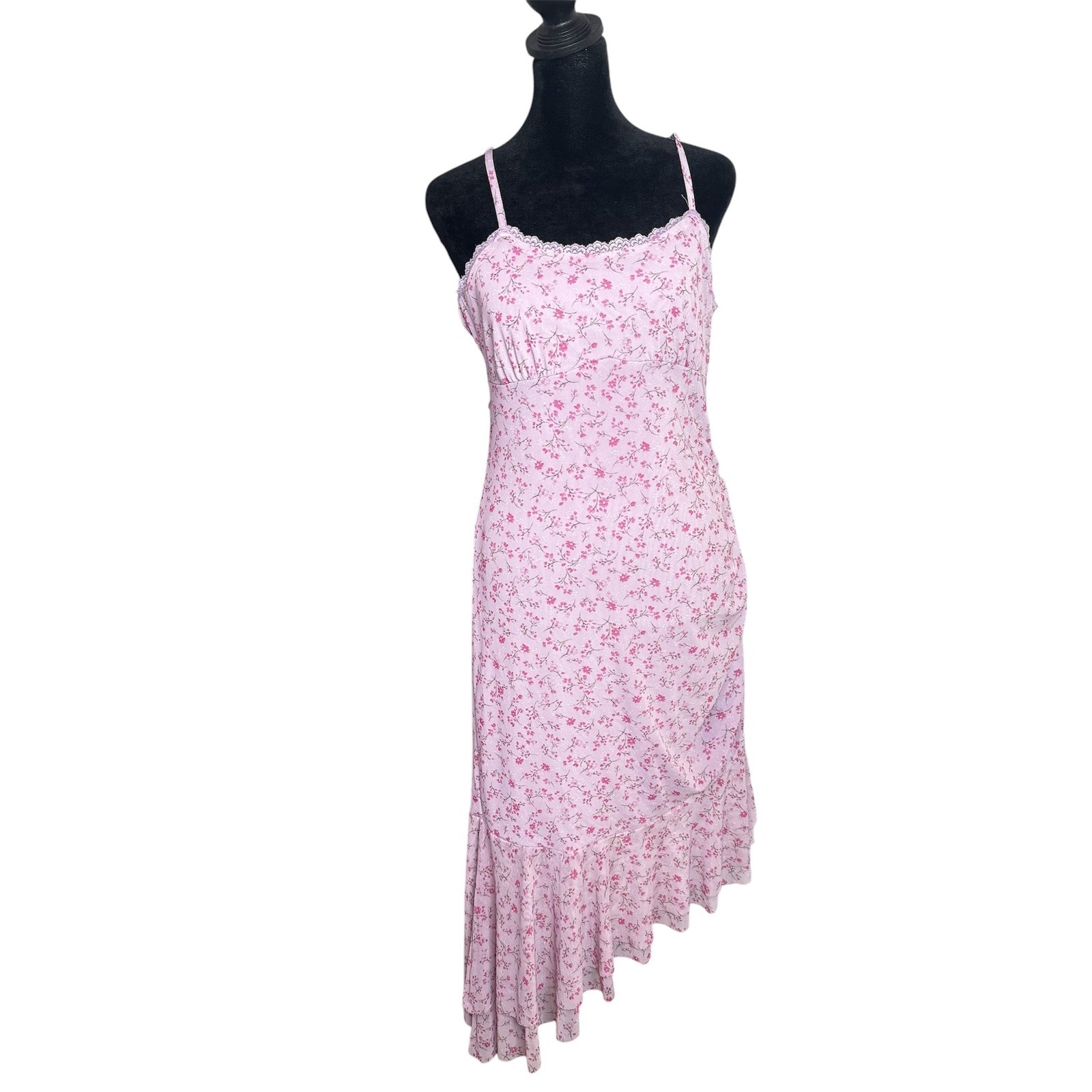 Wild Fable Mesh Y2K Ditsy Floral Asymmetrical Ruffle Dress Sz M Cottage Fairy