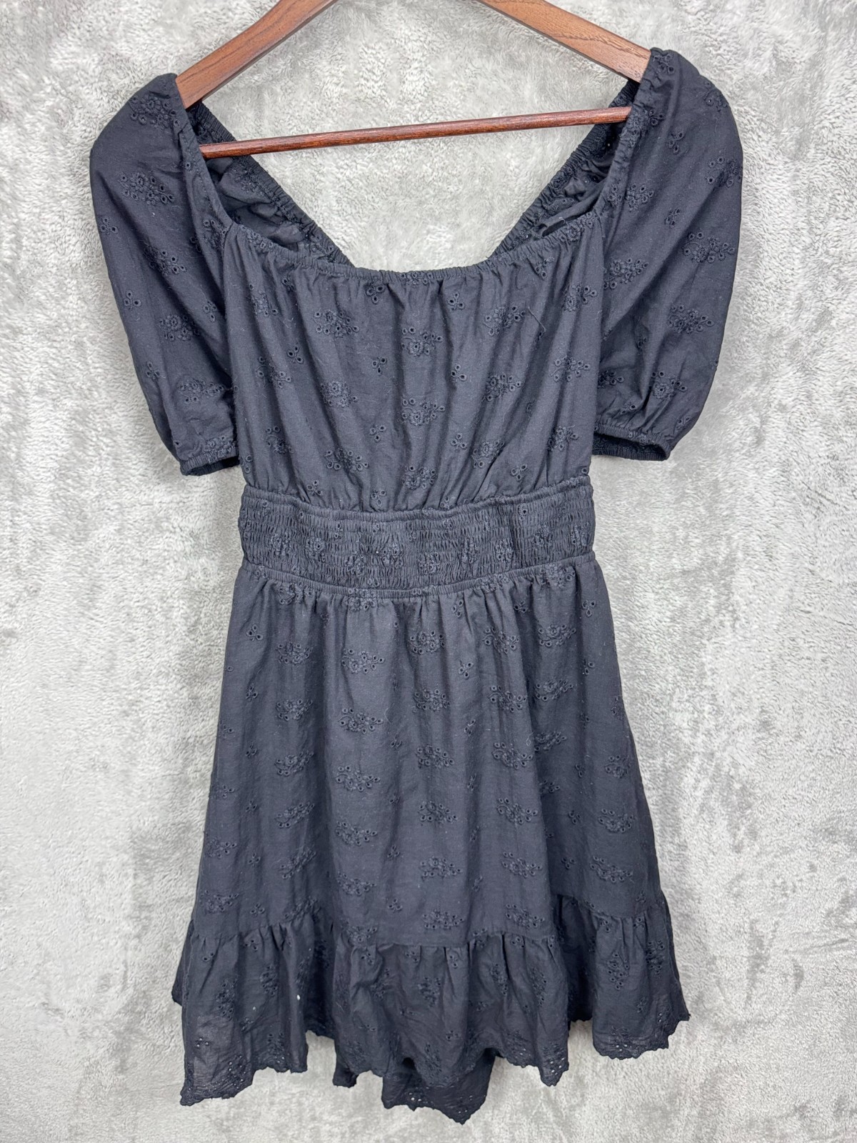 Murmurey Eyelet Mini Dress XL Smocked Coquette Dark Cottage Puff Sleeve NWT