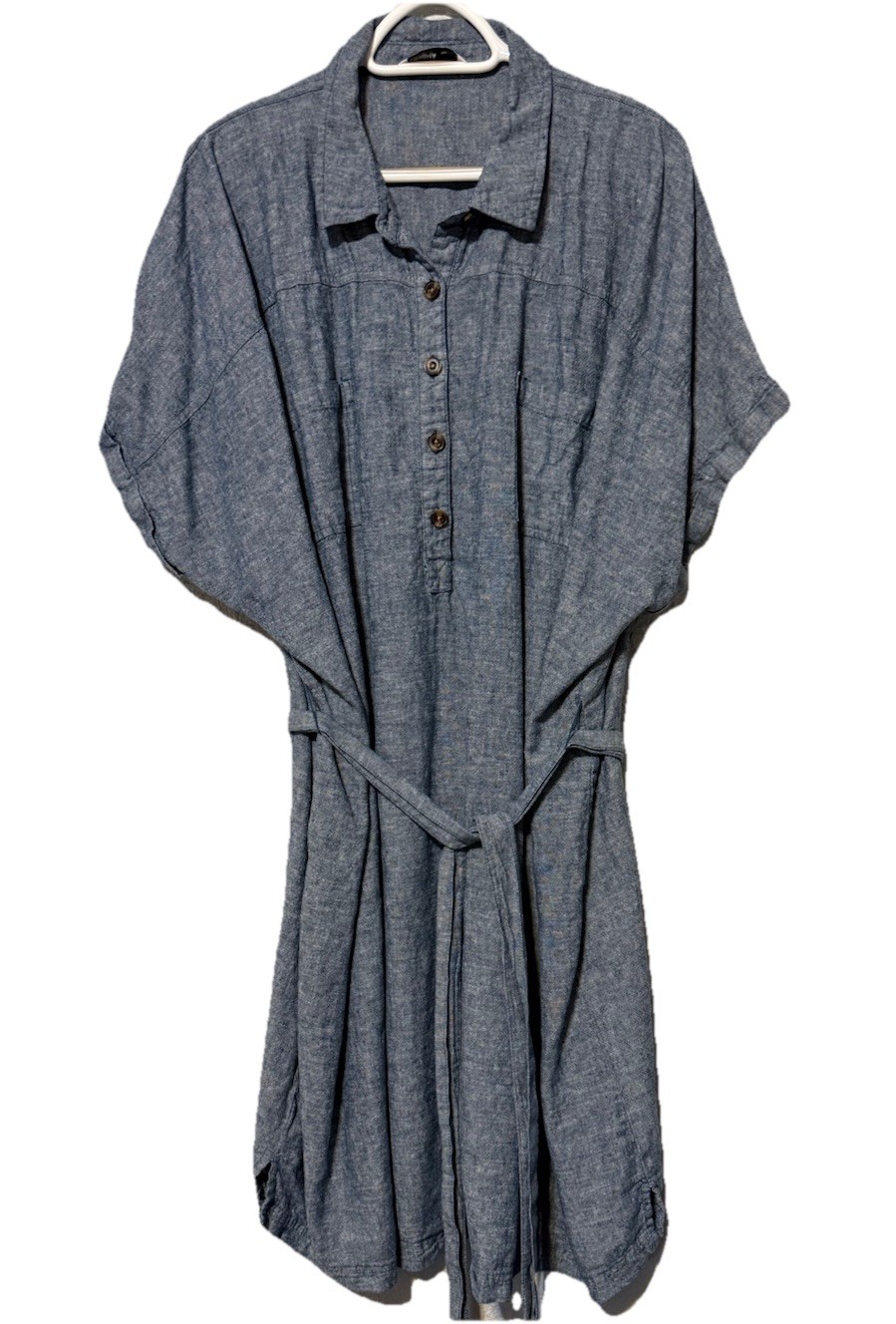 Sonoma Linen Blend Blue Denim Woven Knee Length Dress Belted Cap Sleeves Size 4X