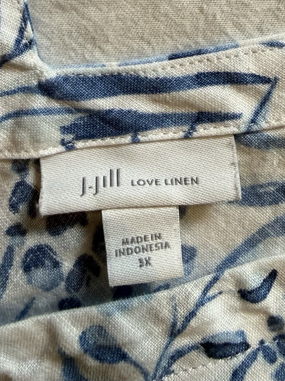 J. Jill Women’s Plus 3X Blue White Floral Linen V-Neck A-Line Midi Dress