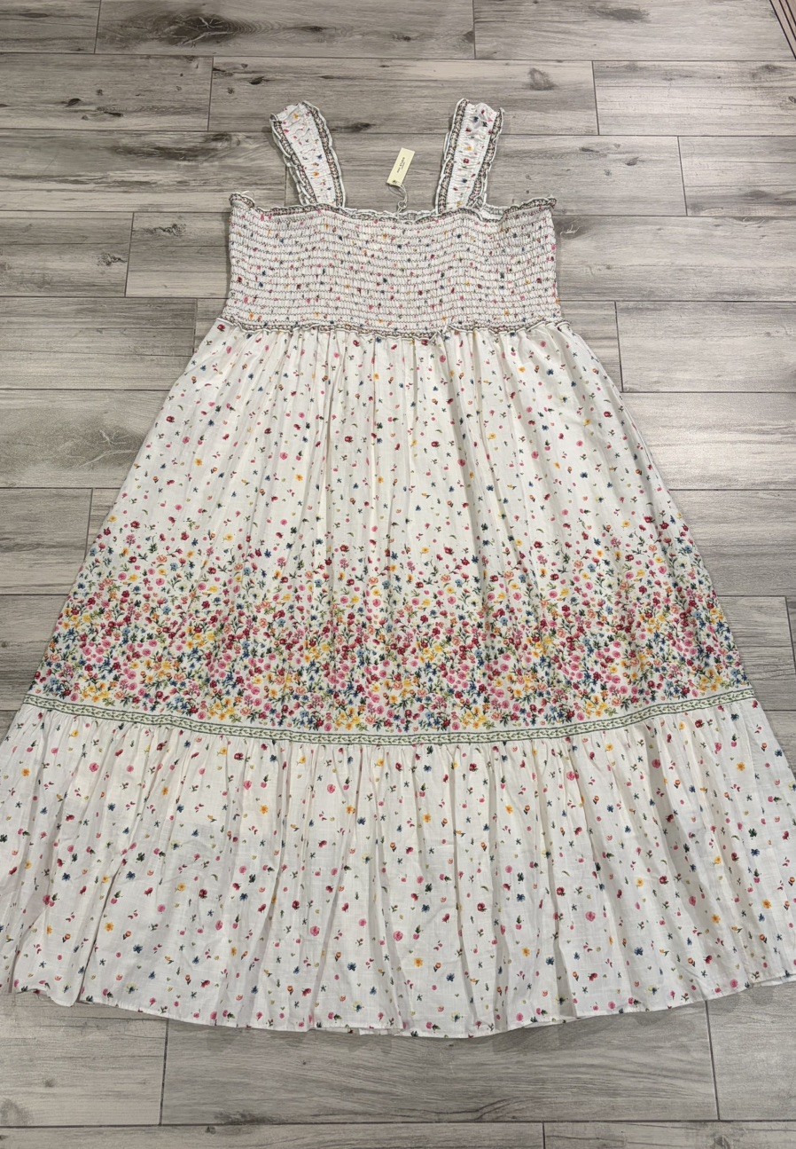 NWT 2X Max Studio Women’s Plus Size Ivory Floral Square Neck Tiered Maxi Dress