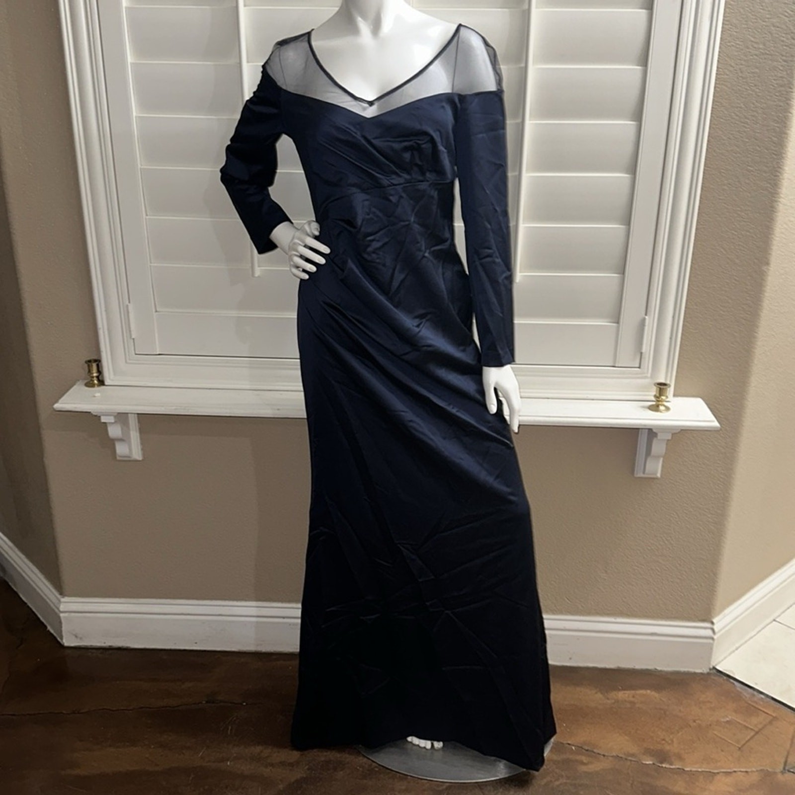 NWT Adrianna Papell Illusion Satin Gown Midnight Sz 10 special occasion
