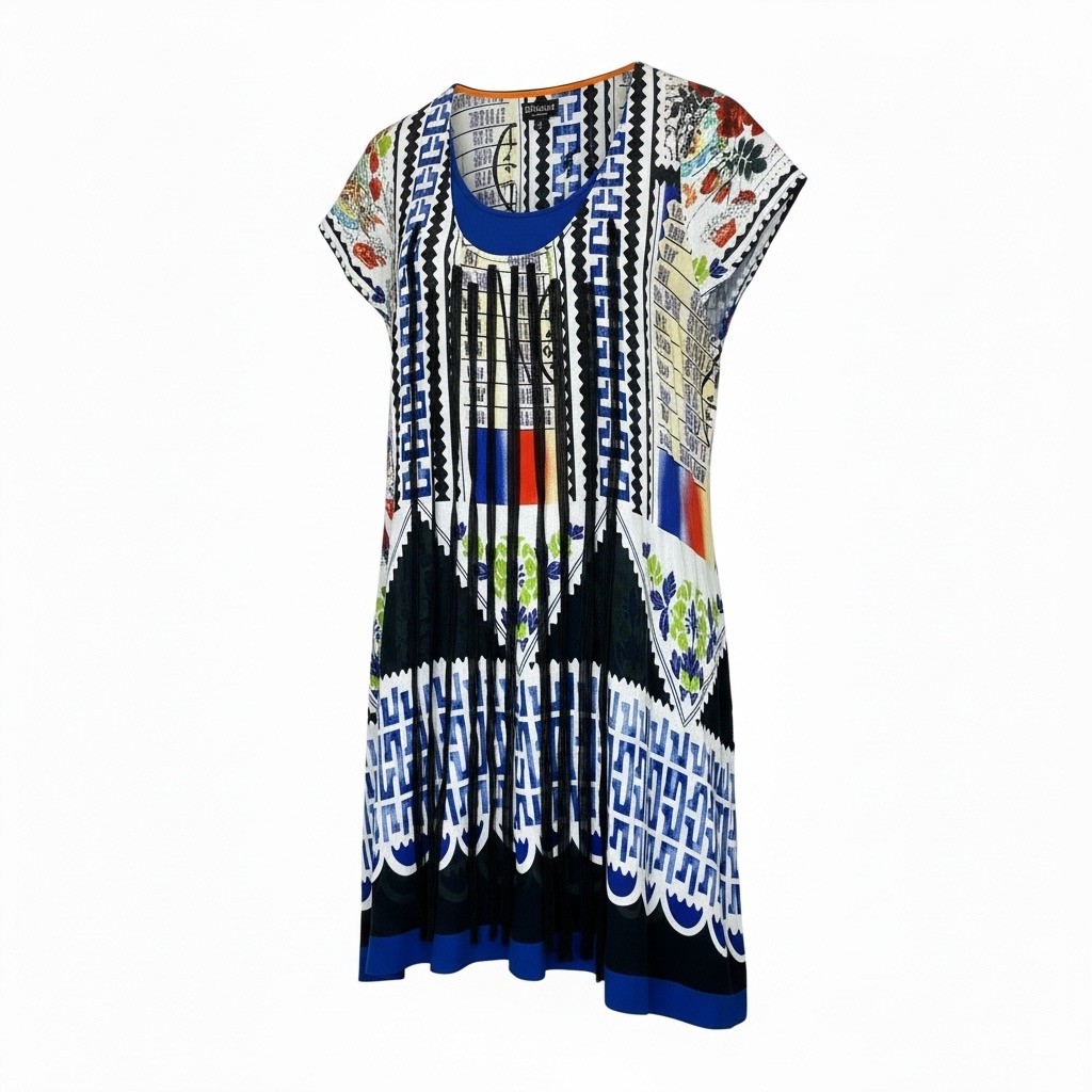 Threadz Australia Sheer Fringe Geometric Print Dress Womens L Tunic Artsy Boho
