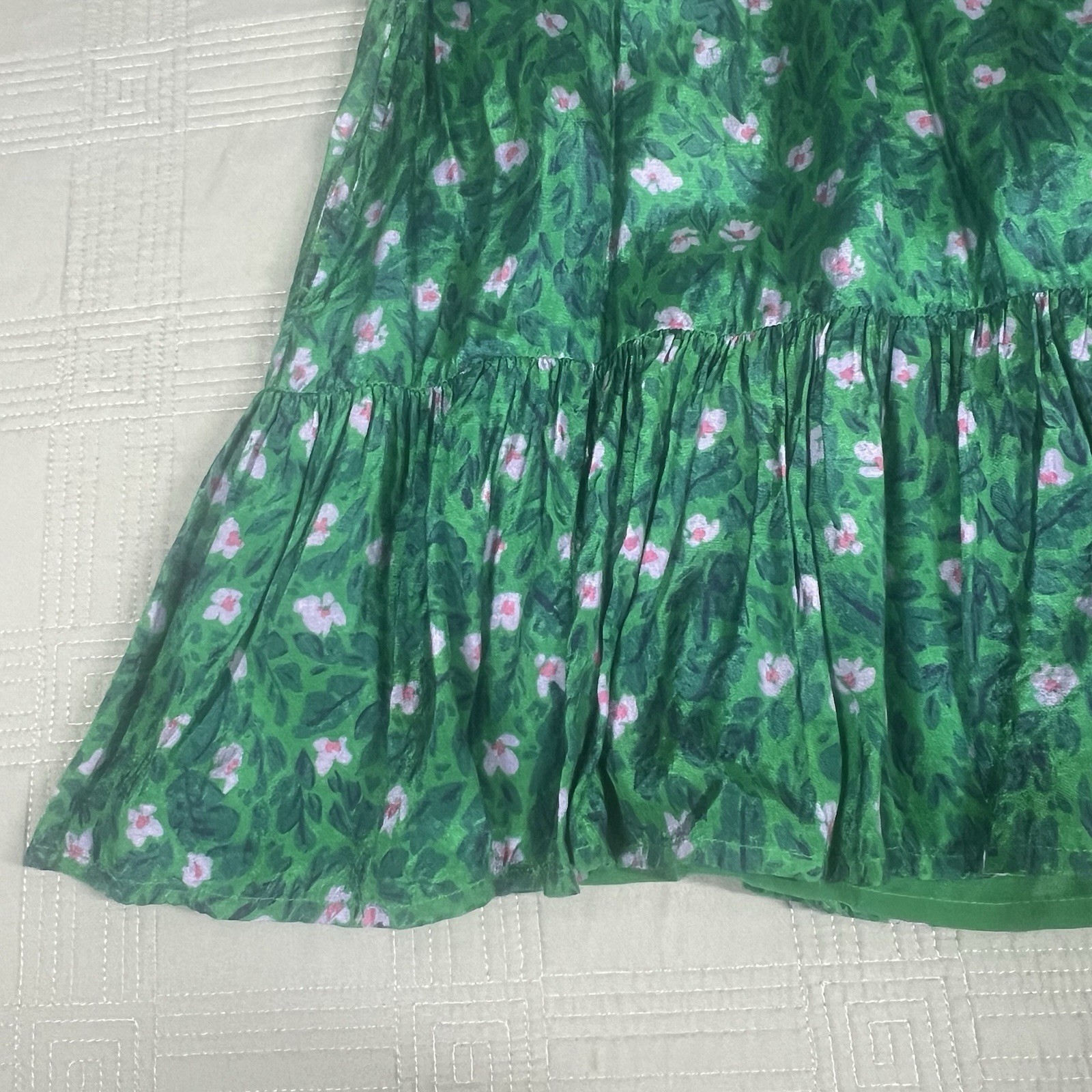 Roller Rabbit Dress Cerro Ondike Mini Green Pink Floral Womens Size Large