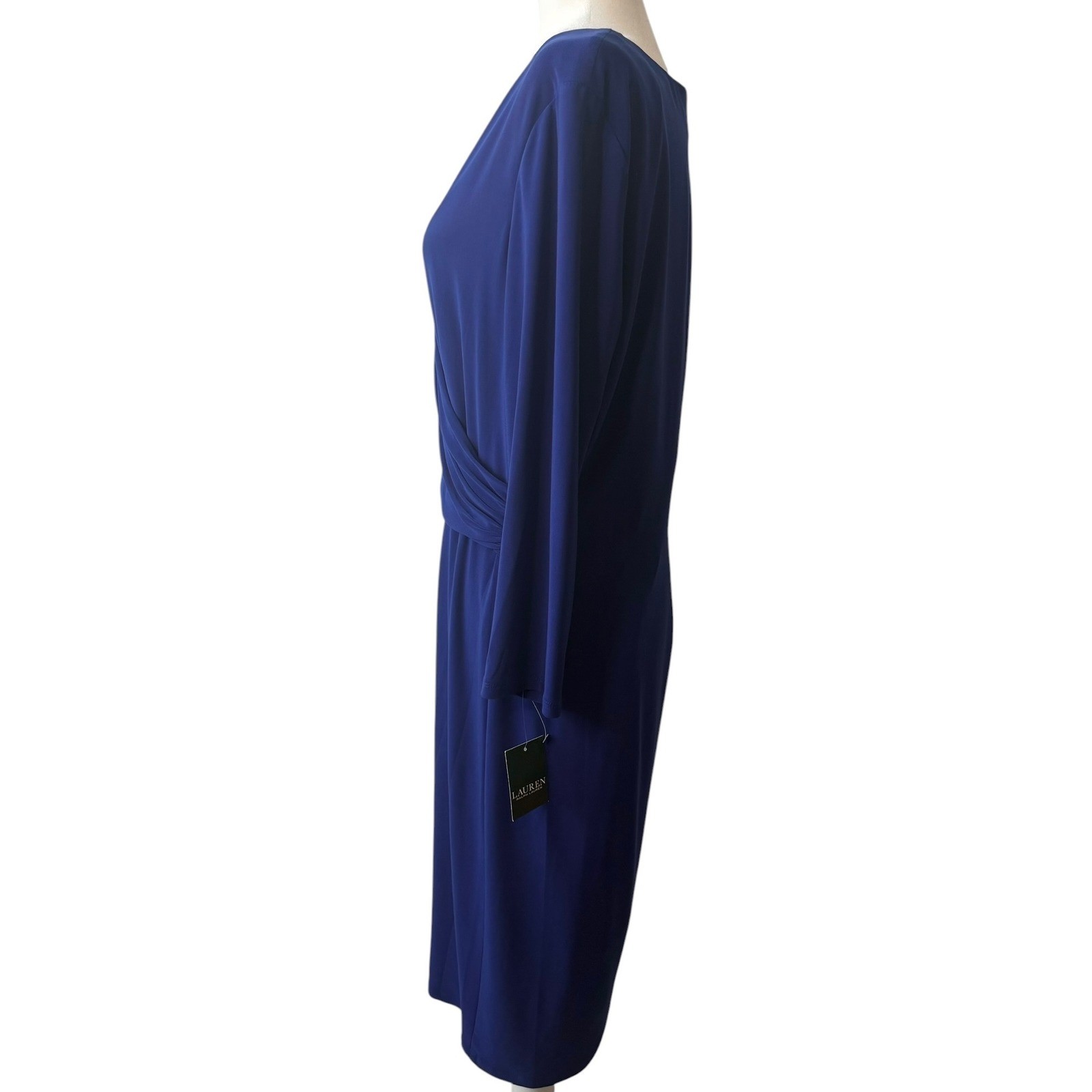 Lauren Ralph Lauren Blue Faux Wrap Dress Jersey Sheath Size 16 NWT