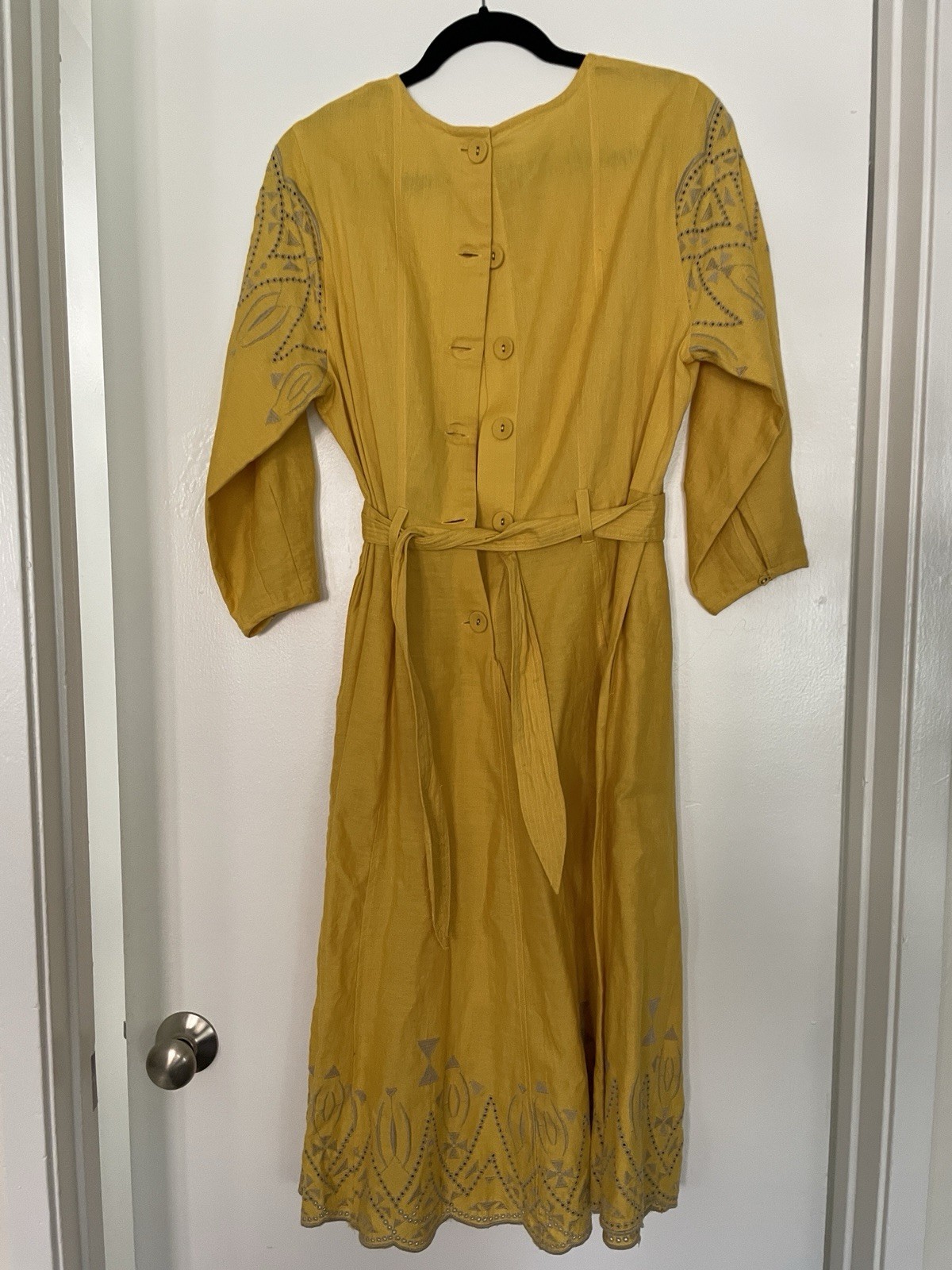 White Stuff Yellow Dress Embroidered Hem With Pockets And Belt Size 8