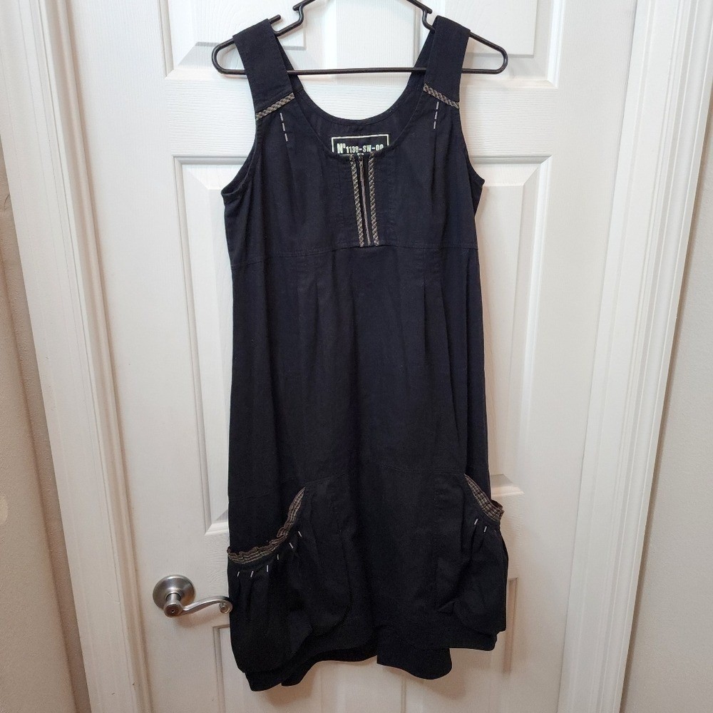 Animale Lab Institute Black Cotton Zip Pinafore Cargo Pocket Dress No. 1138-SW-0