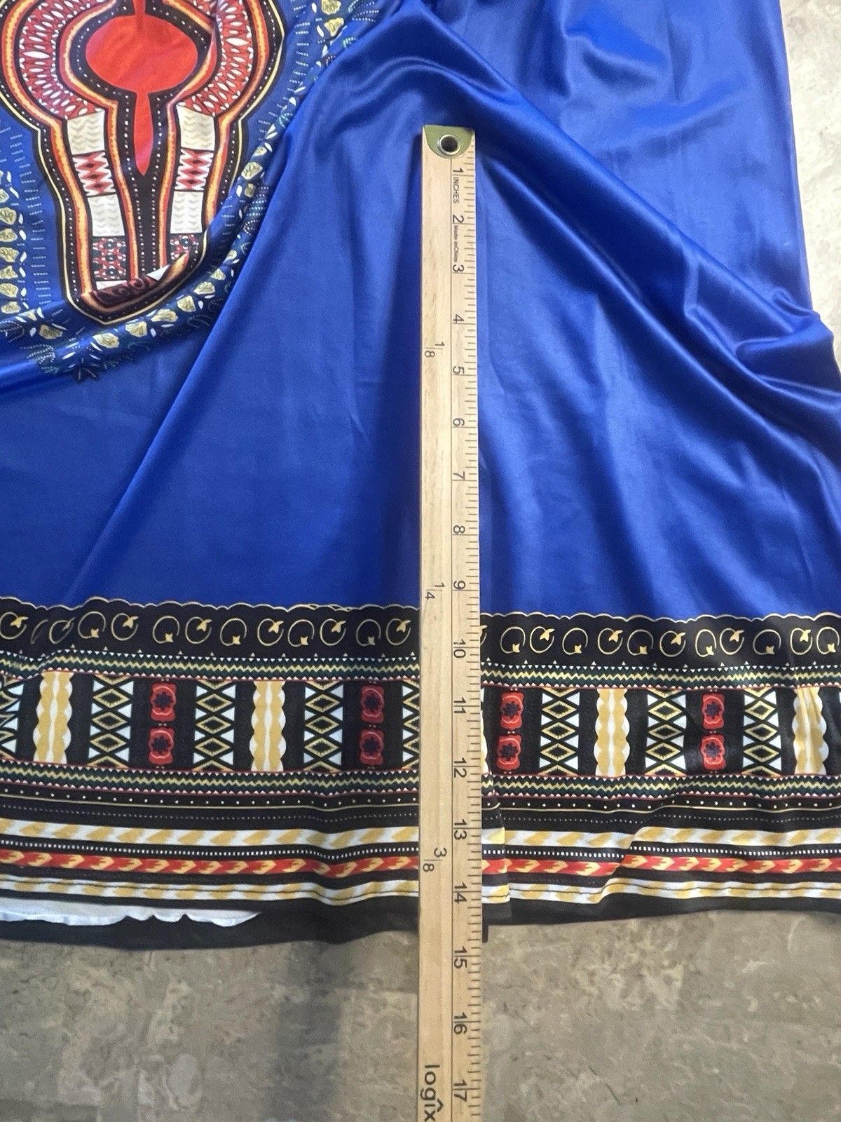 Jessica Taylor Women’s XL Blue Tribal Dashiki Maxi Dress Boho Ethnic Resort Plus