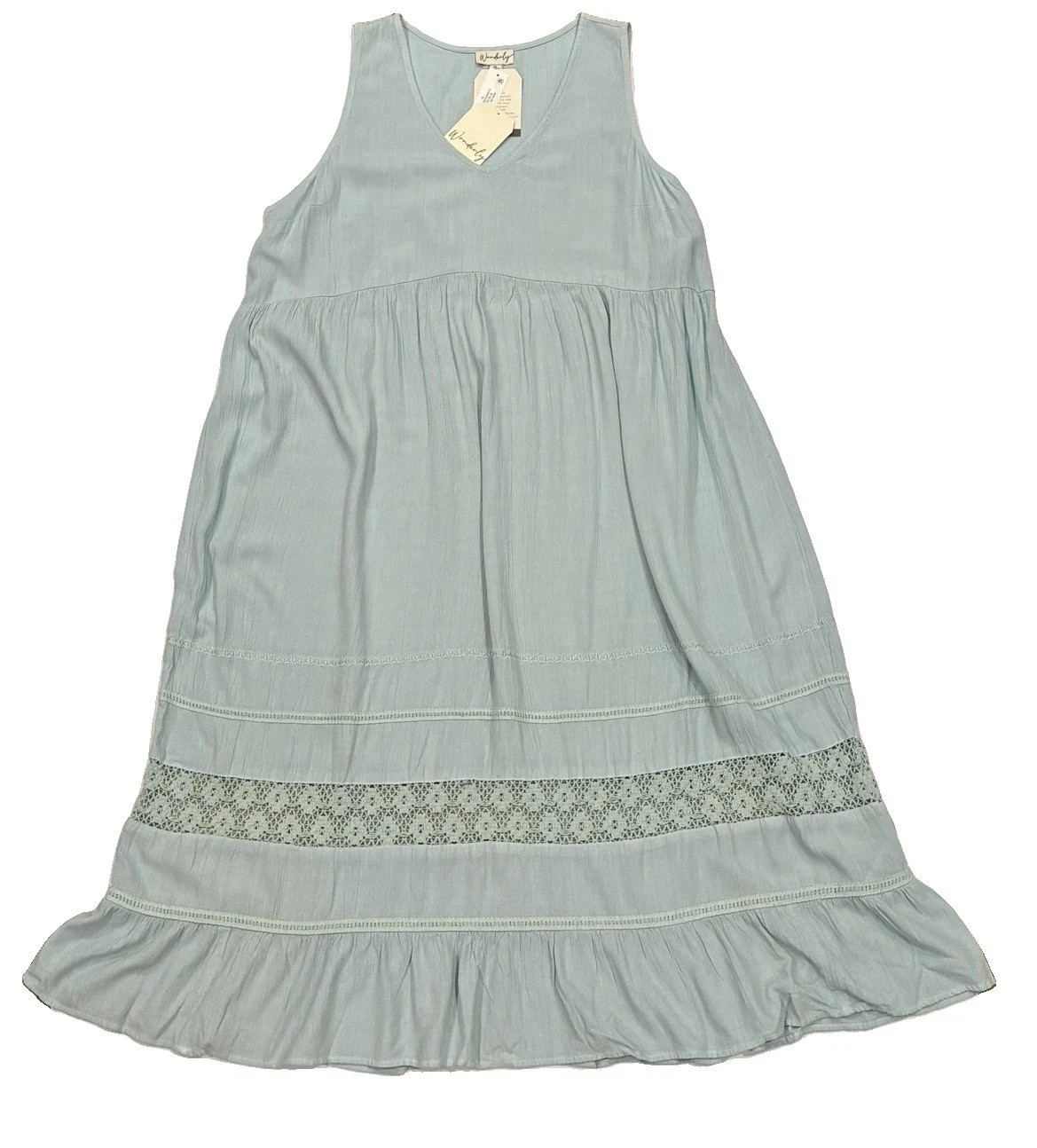 NWTs Flowy Summer Lightweight Airy Sleeveless Midi Dress Lace Detail Ruffle szXL