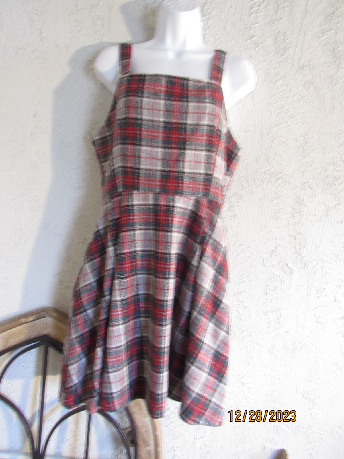 Copper Key nwt sz L red green plaid knit frock cozy fabric pockets adorable