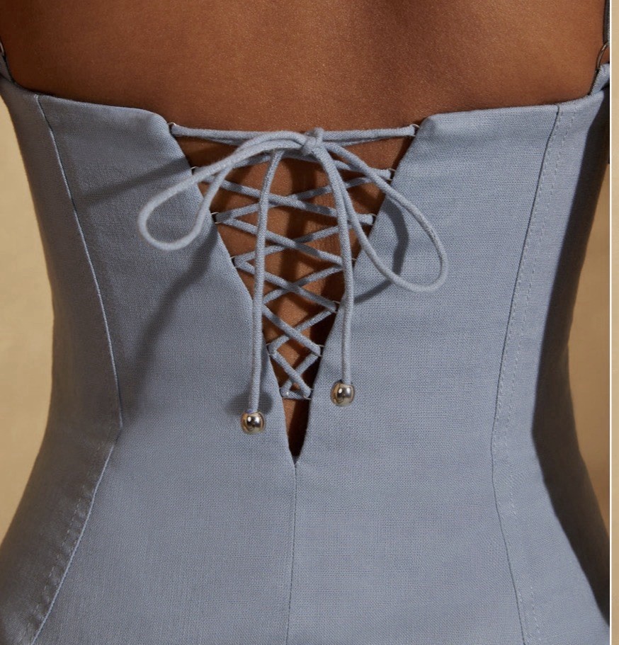 Oh Polly Bustier Dovie Mini Dress Lace-Up Back Strappy Blue RUSH size 4