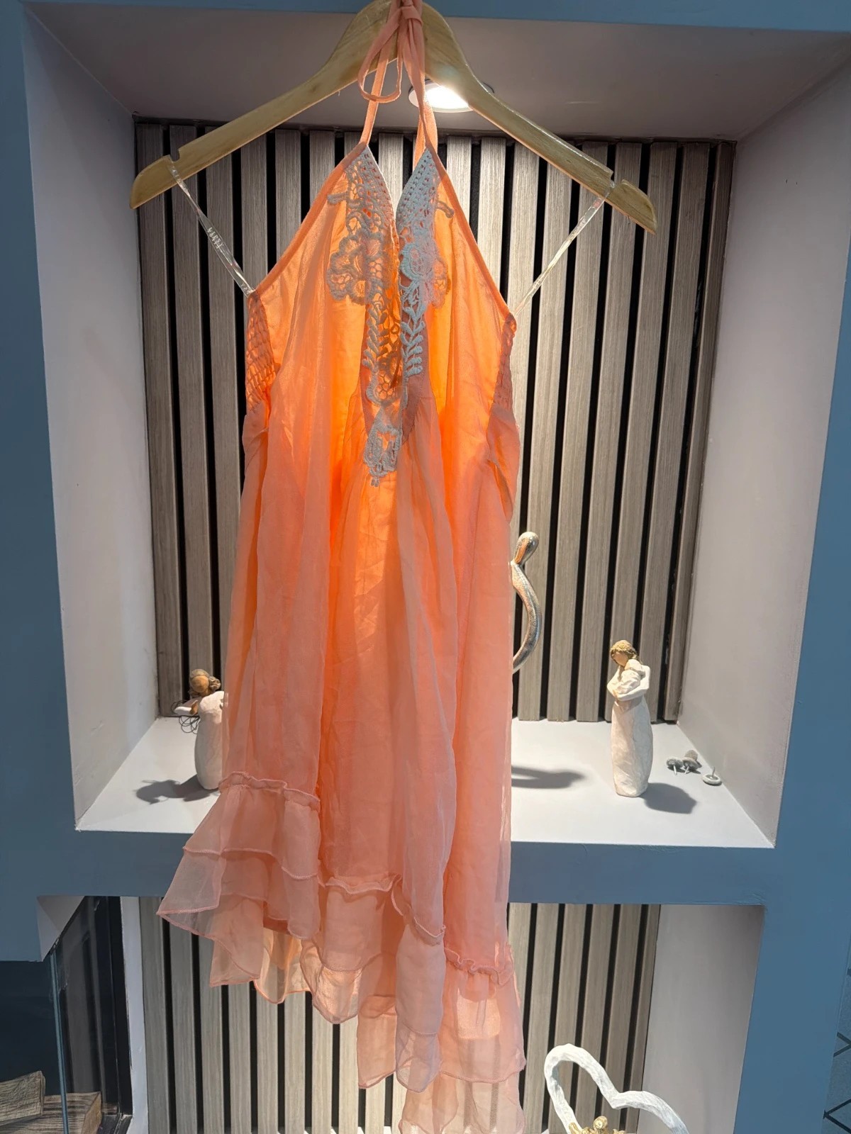 Pixie Lott Peach Coral Embroidered Tiered Chiffon Midi Dress UK 10 Occasion