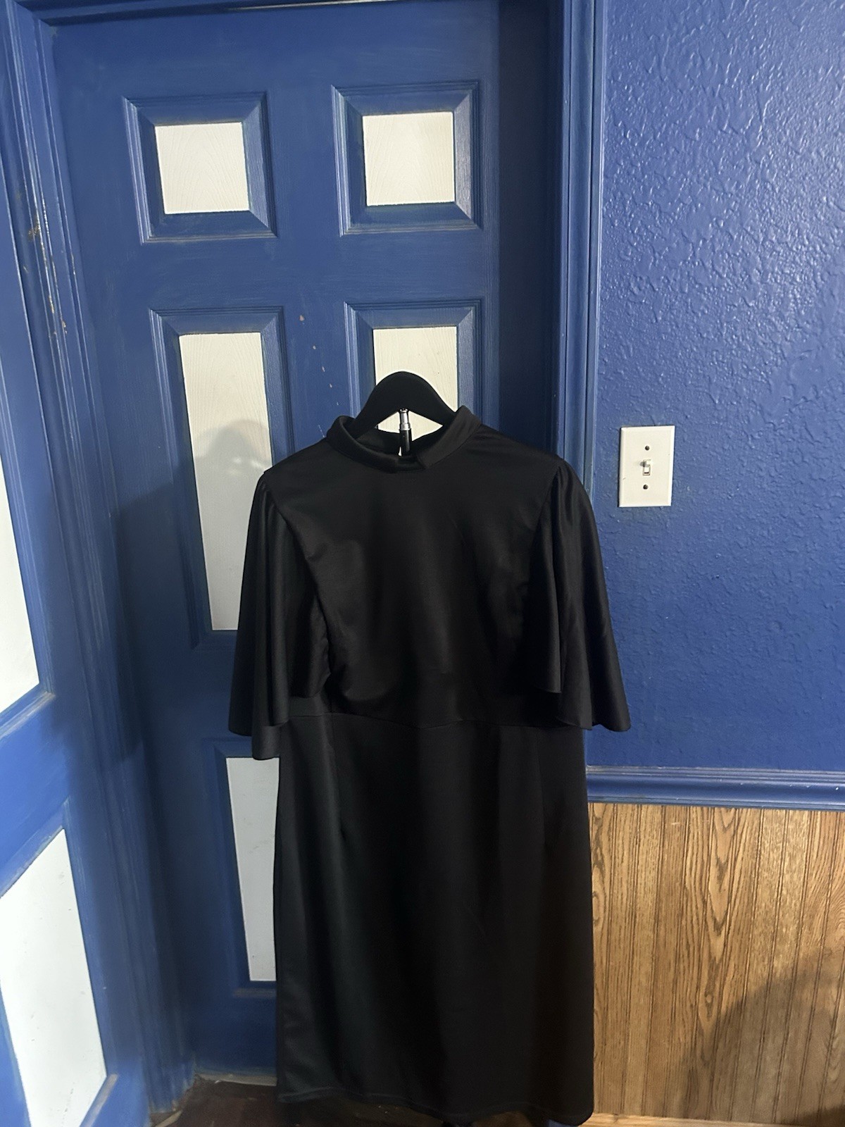 Women’s Black Sheath Dress With Flutter Sleeves And A Rear Zipper