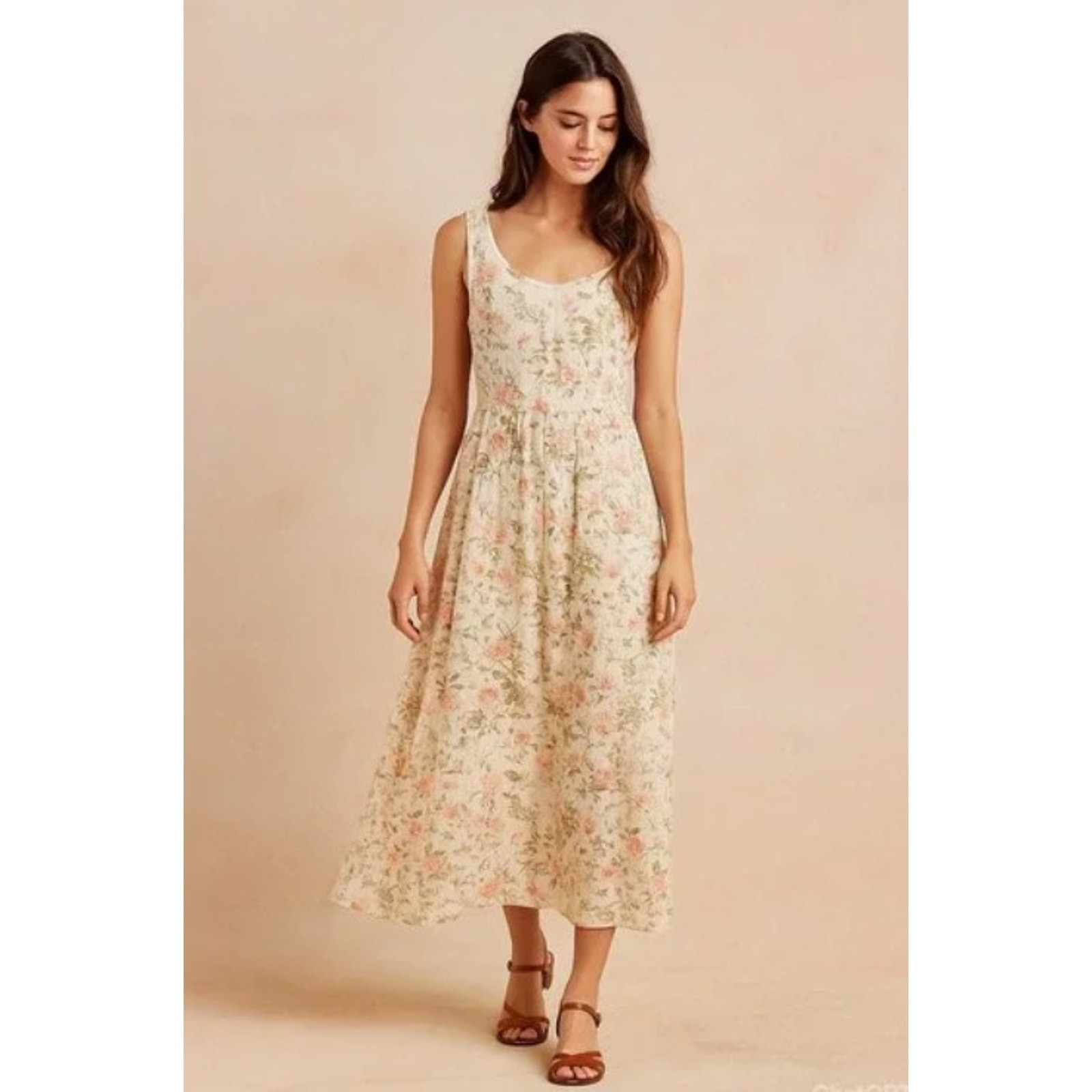 Frye white floral midi sleeveless prairie cottagecore dress sz L