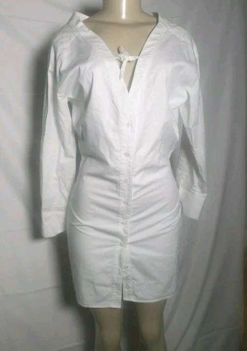 Zara White Mini Shirt Dress Long Cuff Sleeve Button Top Womens Medium