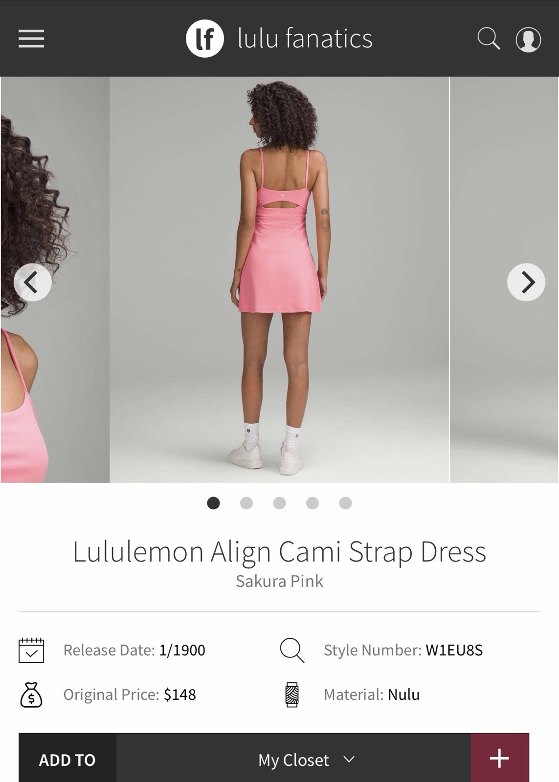 NWT Lululemon Align Cami Strap Dress Sakura Pink SAKP Size 4