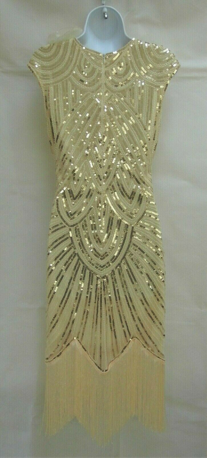 1920’S GATSBY VINTAGE CHARLESTON SEQUIN BEADED TASSEL FLAPPER DRESS SIZE 8