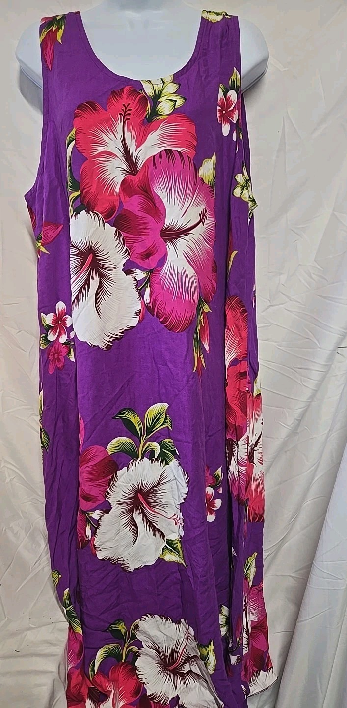 Aloha Fashion Women One Size Hawaiian Floral Dress 100% Rayon Aloha Purple