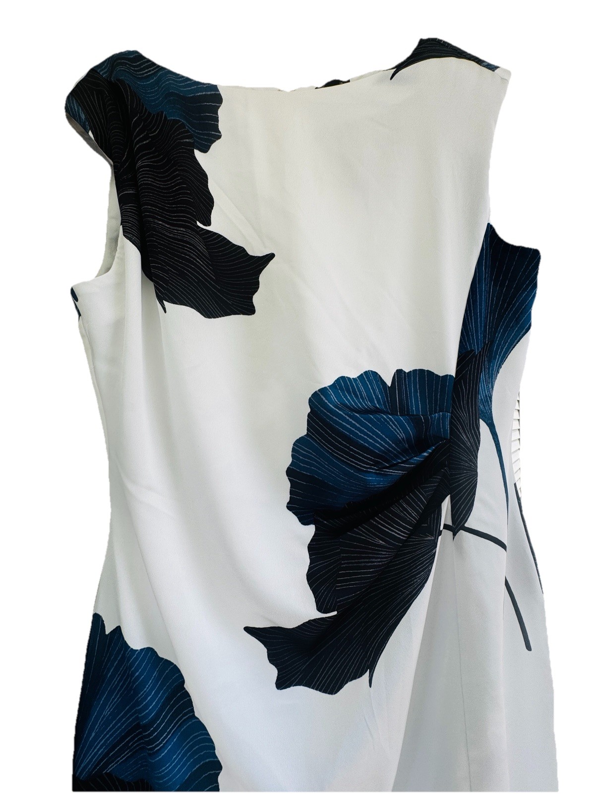 Ann Taylor Asymmetric Floral Satin Sheath Dress 12 White Blue Floral Midi Slit
