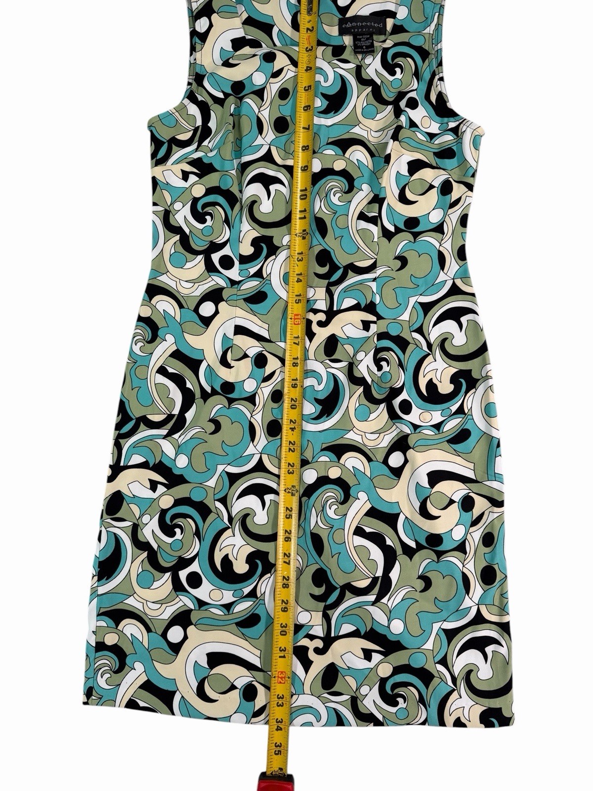 Connected Apparel Abstract Sheath Knee Dress Sleeveless Round Neck Blue 6
