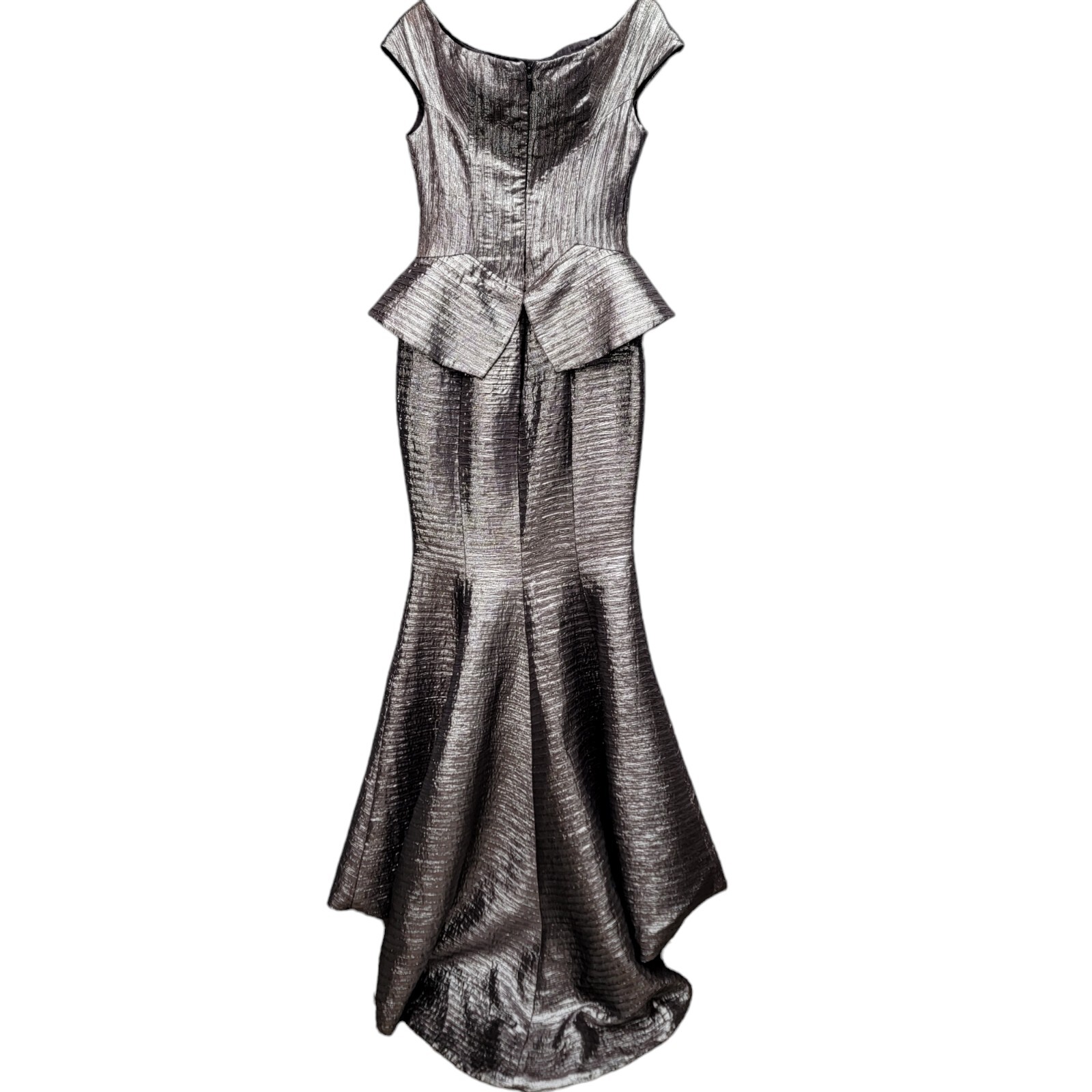 JOHN PAUL ATAKER PLEATED METALLIC SATIN OFF-SHOULDER GOWN, SIZE 38 $2600
