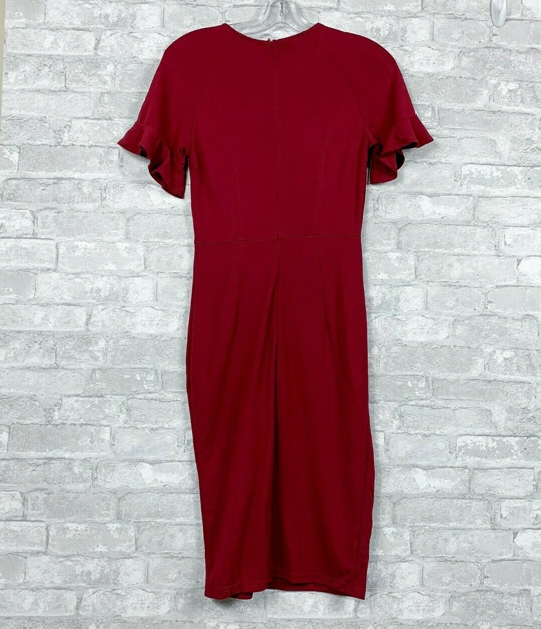 NEW NWT WOOSEA WINE BURGUNDY FITTED BACK ZIP DRESS CUTE SHORT SLEEVE CAREER S