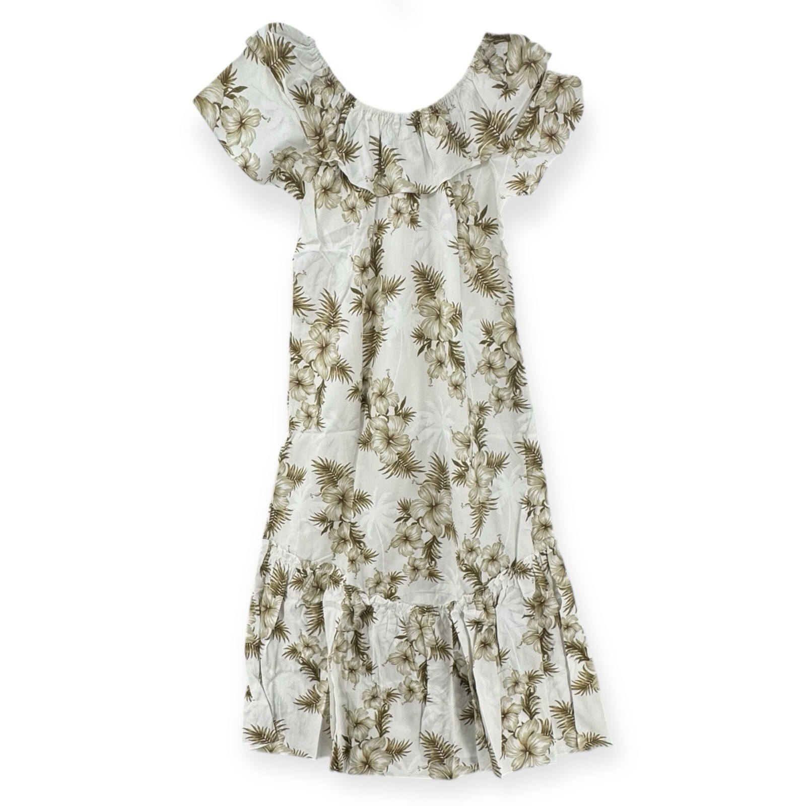 Alii Fashions Hawaii Muumuu Dress Womens Medium Hibiscus Print White Aloha New
