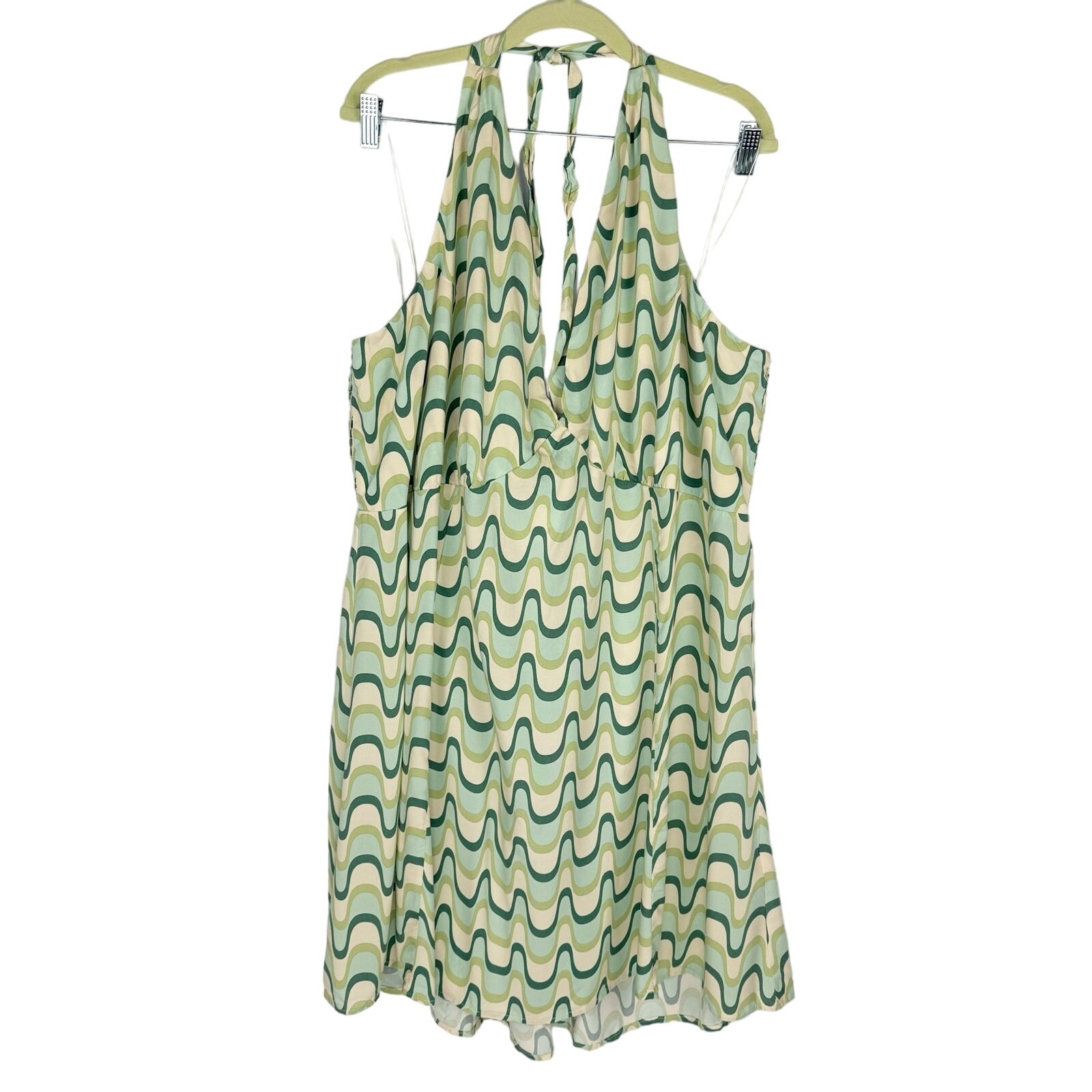 Cotton:On Curve Grass Green Wave Kelsey Halter Flowy Sleeveless Mini Dress Sz 22