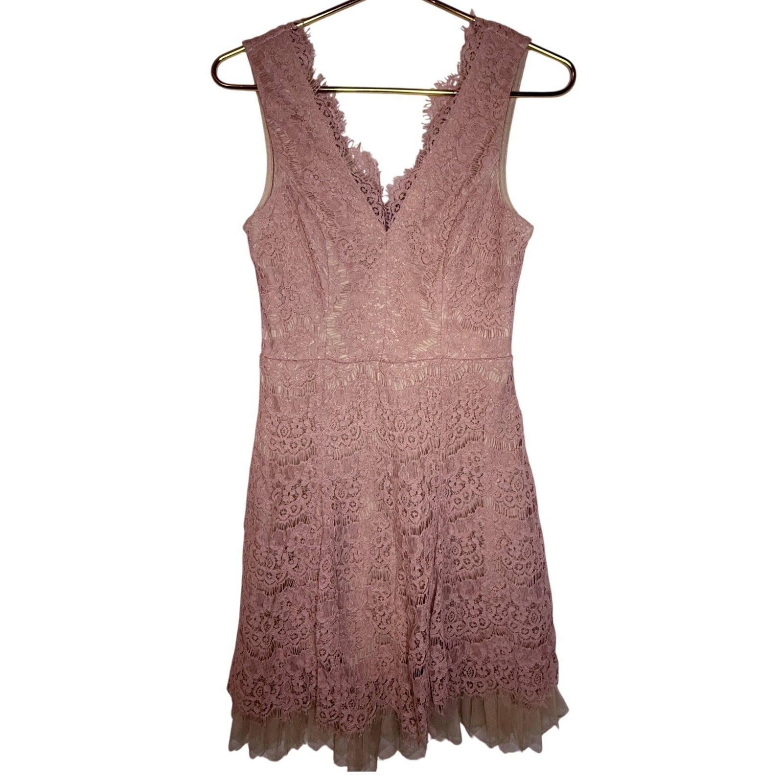 Cottagecore Trixxi Mauve Pink Lace Tulle Hem Sleeveless Cocktail Dress Size S