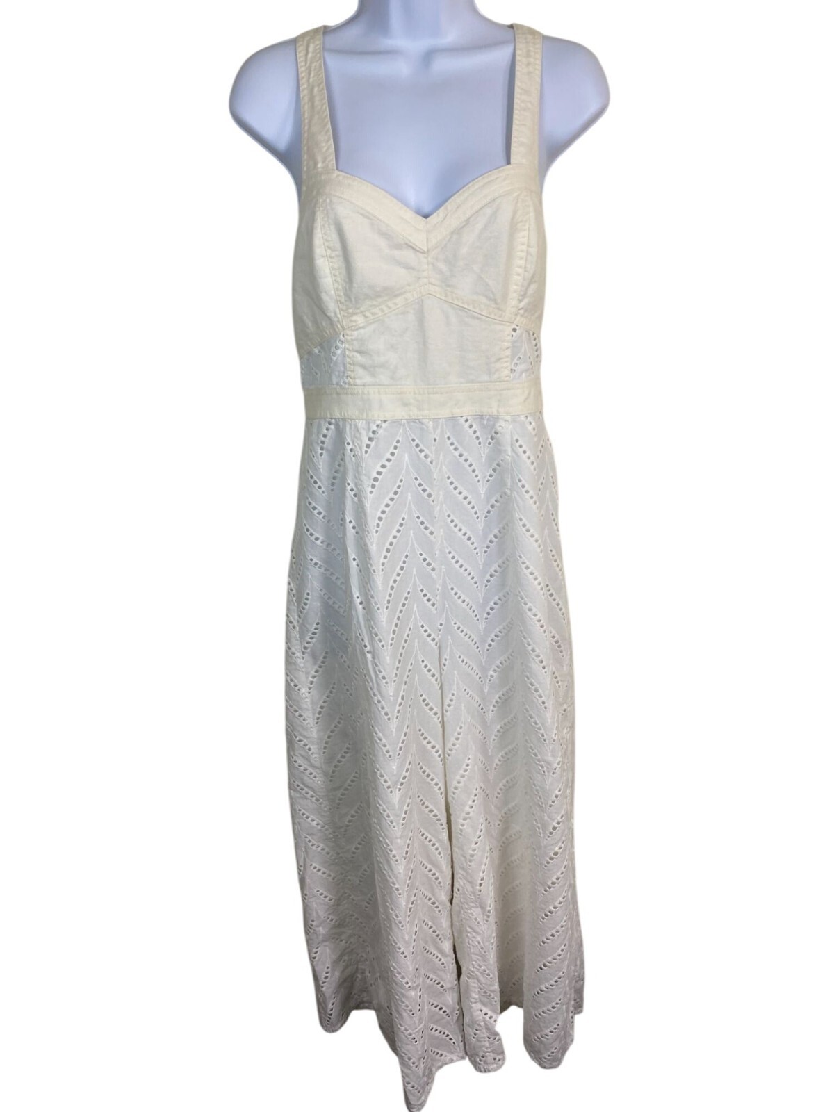 Anthropologie Alice White Eyelet Midi Crop Jumpsuit size 8 Wide leg Cottagecore