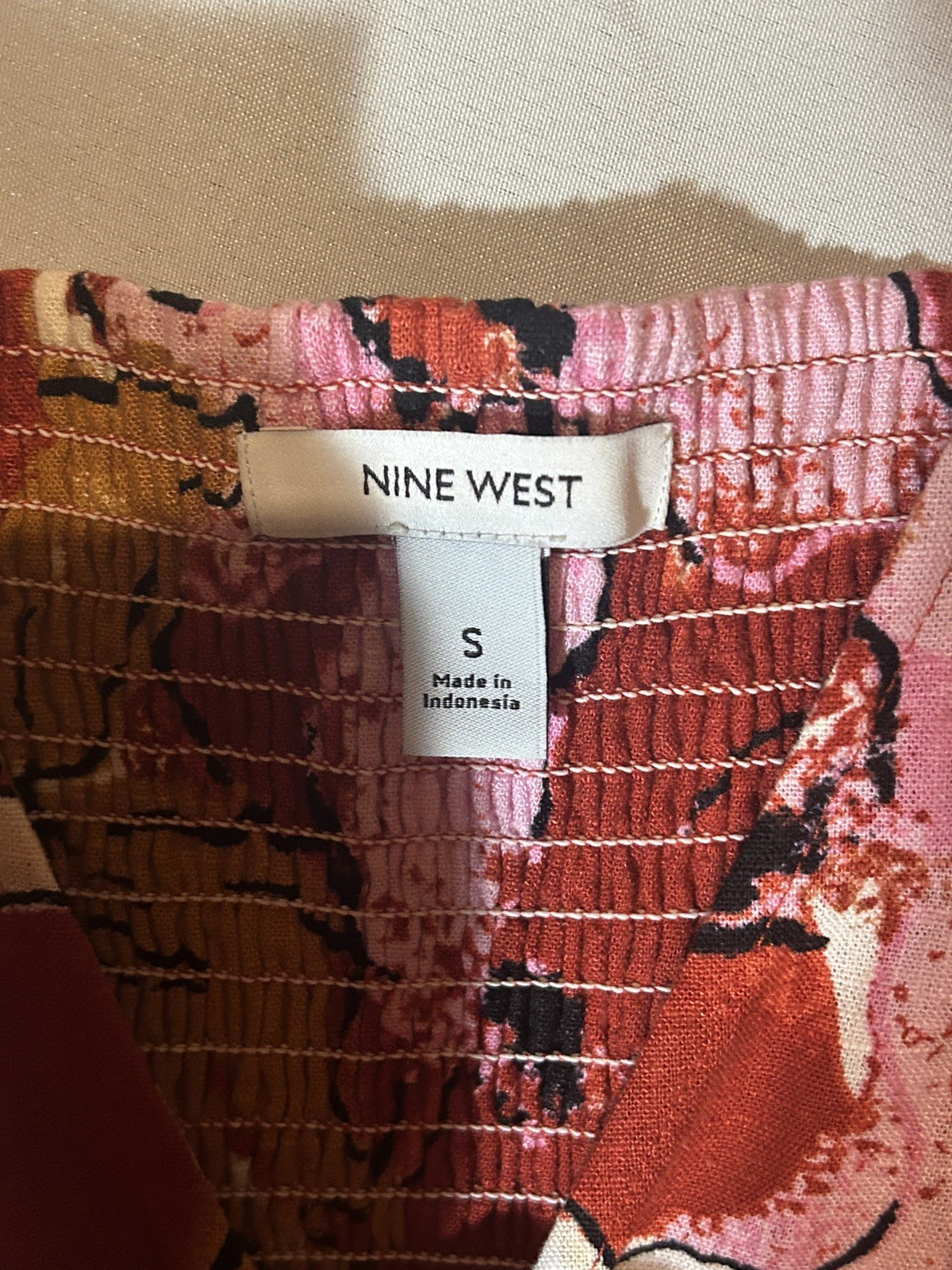 Nine West Women’s LINEN BLEND Floral Midi Dress V-Neck Sleeveless Multicolor S
