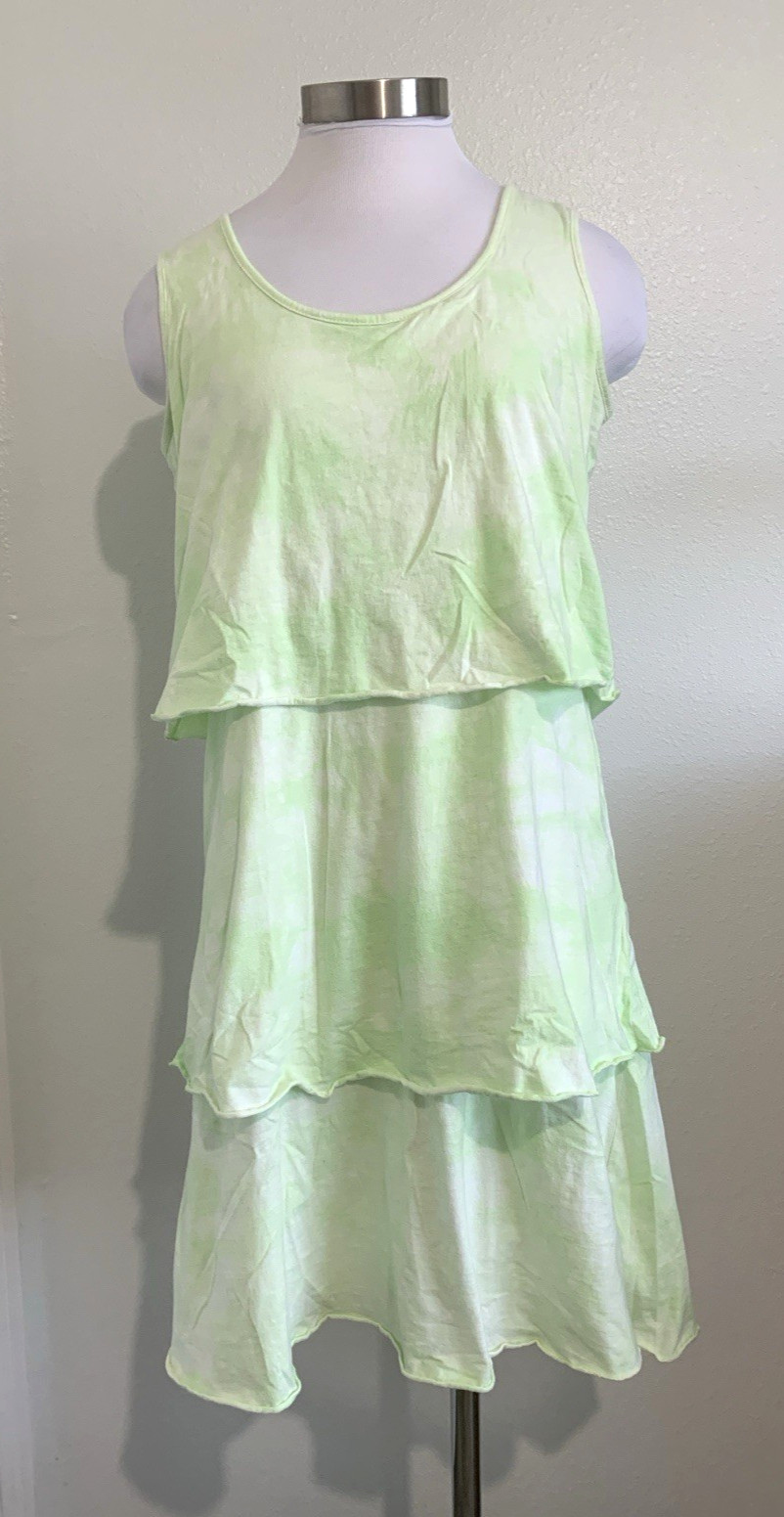 Lulu-B Dress Womens S Sea Mist Green Tie Dye Sleeveless Tiered Lagenlook Beach