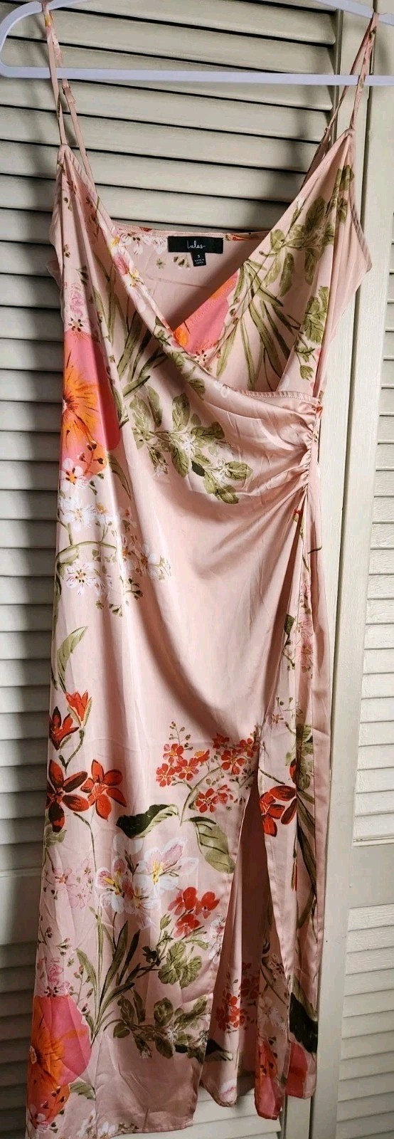 Lulus Remarkable Entrance Blush Floral Satin Midi Dress Size Small Party Formal