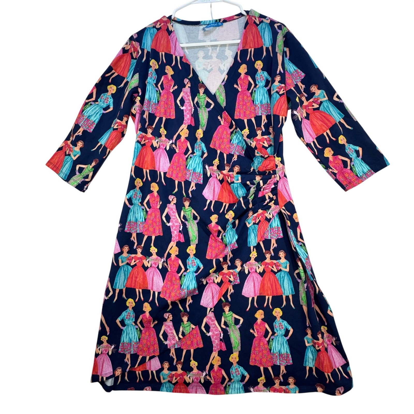 Lien & Giel Dress Womens XXL Navy Blue Retro Novelty Print Rockabilly Organic
