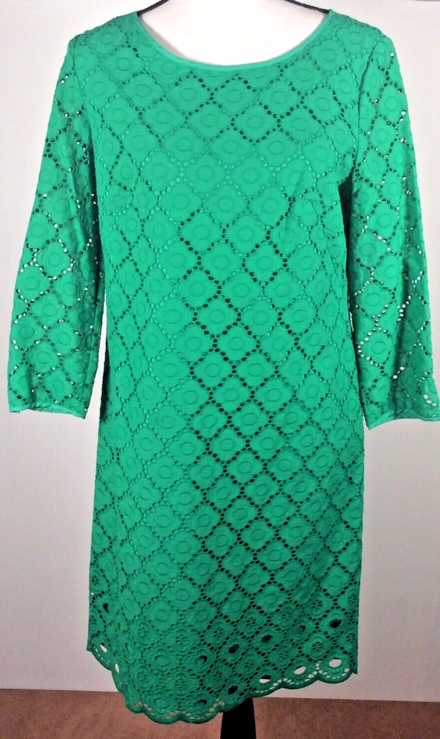 TALBOTS Dress Women 6 Eyelet Lace Old Money 3/4 Sleeve Lined back Zip Preppy