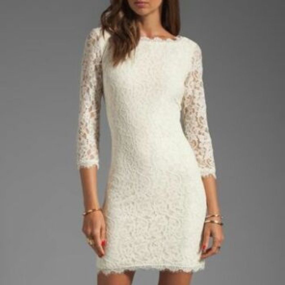 Diane Von Furstenberg Ivory Zarita Lace Mini Cocktail Shift Dress Size 0