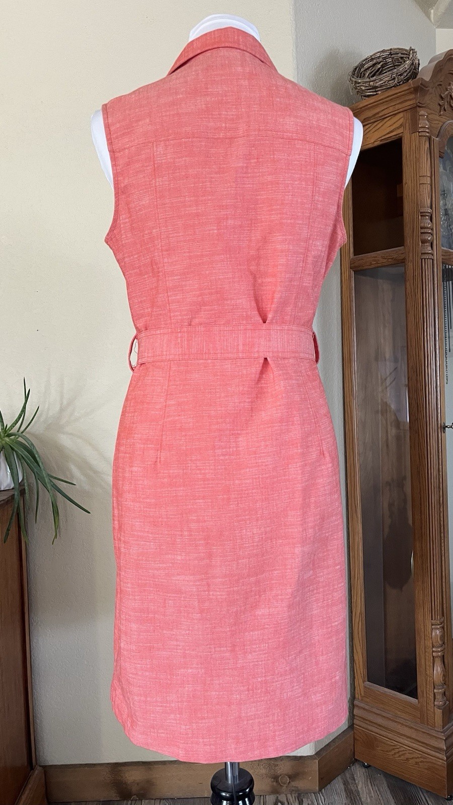 Sharagano Peach Sleeveless Utility Shirt Dress with Belt – Size 8