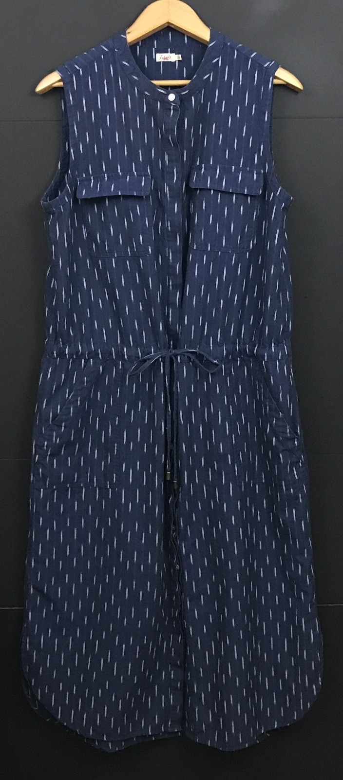 Faherty Women’s Saylor Midi Dress in Midnight Ikat Sleeveless Tie-Waist Size L