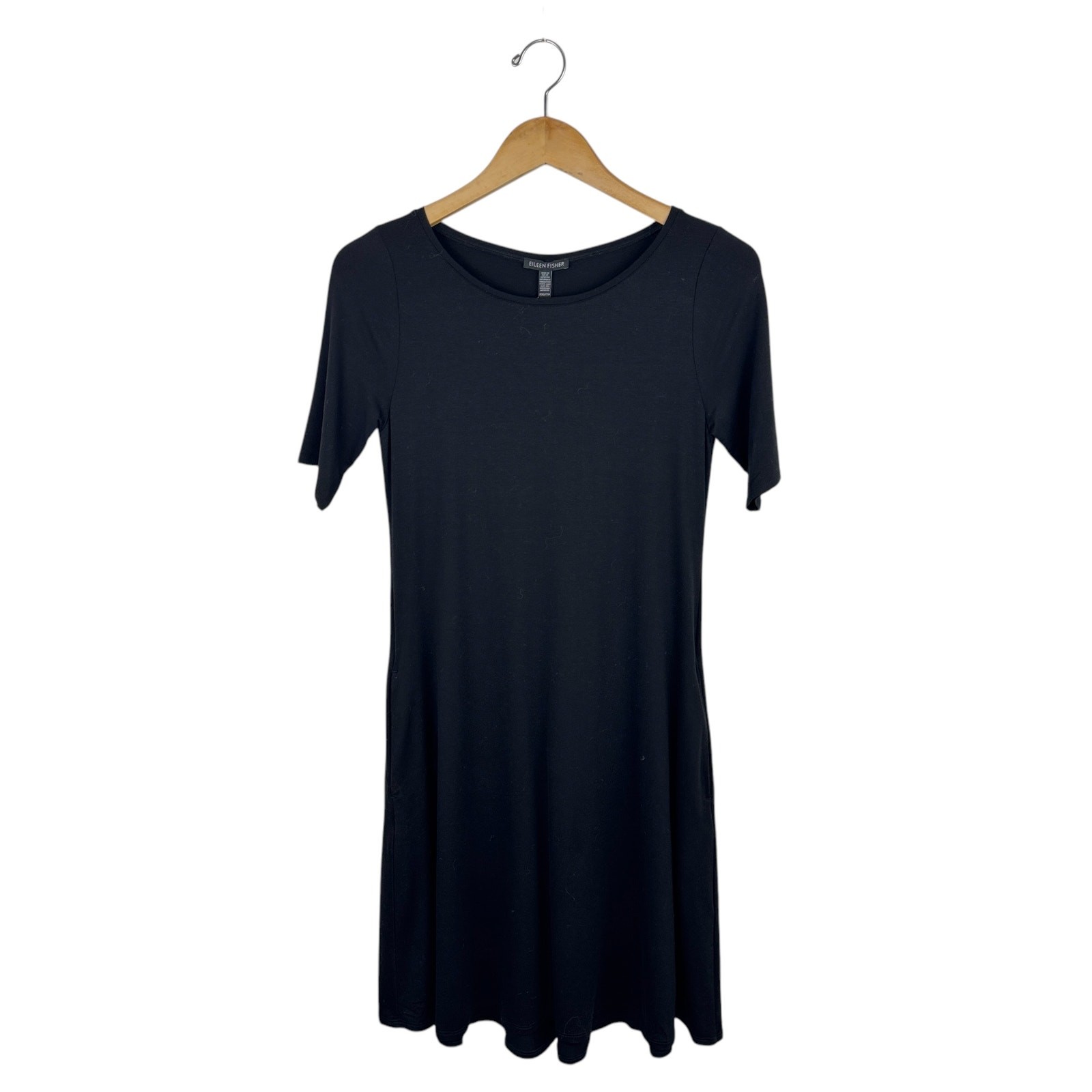 NWT Eileen Fisher Jersey T-Shirt Dress XXS Black Short Sleeves