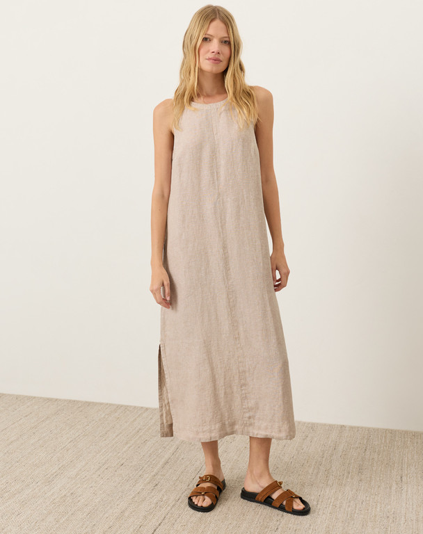 PACT Organic Linen Easy Tank Dress, Yarn Dye Natural – NEW